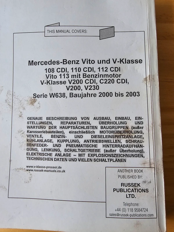 Pocket Mechanic Mercedes Benz Vito und V-Klasse 2,2 Liter CDI-Motor / 16V-Benzinmotor