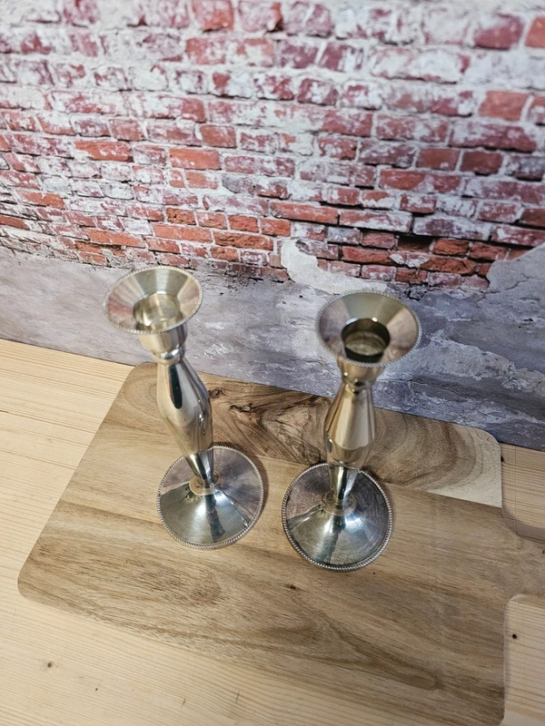 2 St. Kerzenständer Metall Dekoration 22 cm silberfarben