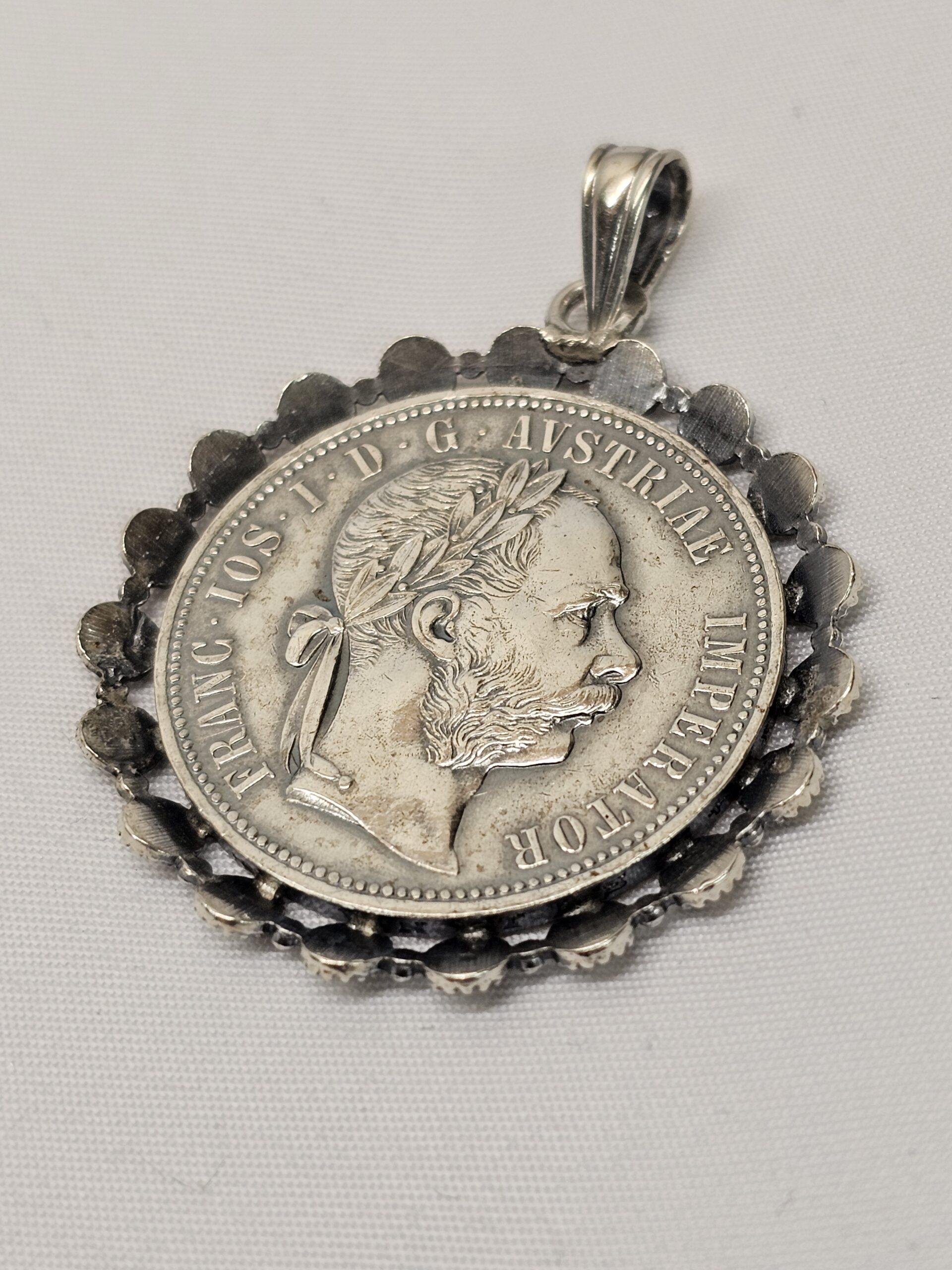 Anhänger Charivari Silber 835 Münze Medaille Taler Silber 900 Österreich ungarischer Gulden 1 Florin Franz Josef I Shabby Vintage SKA1492