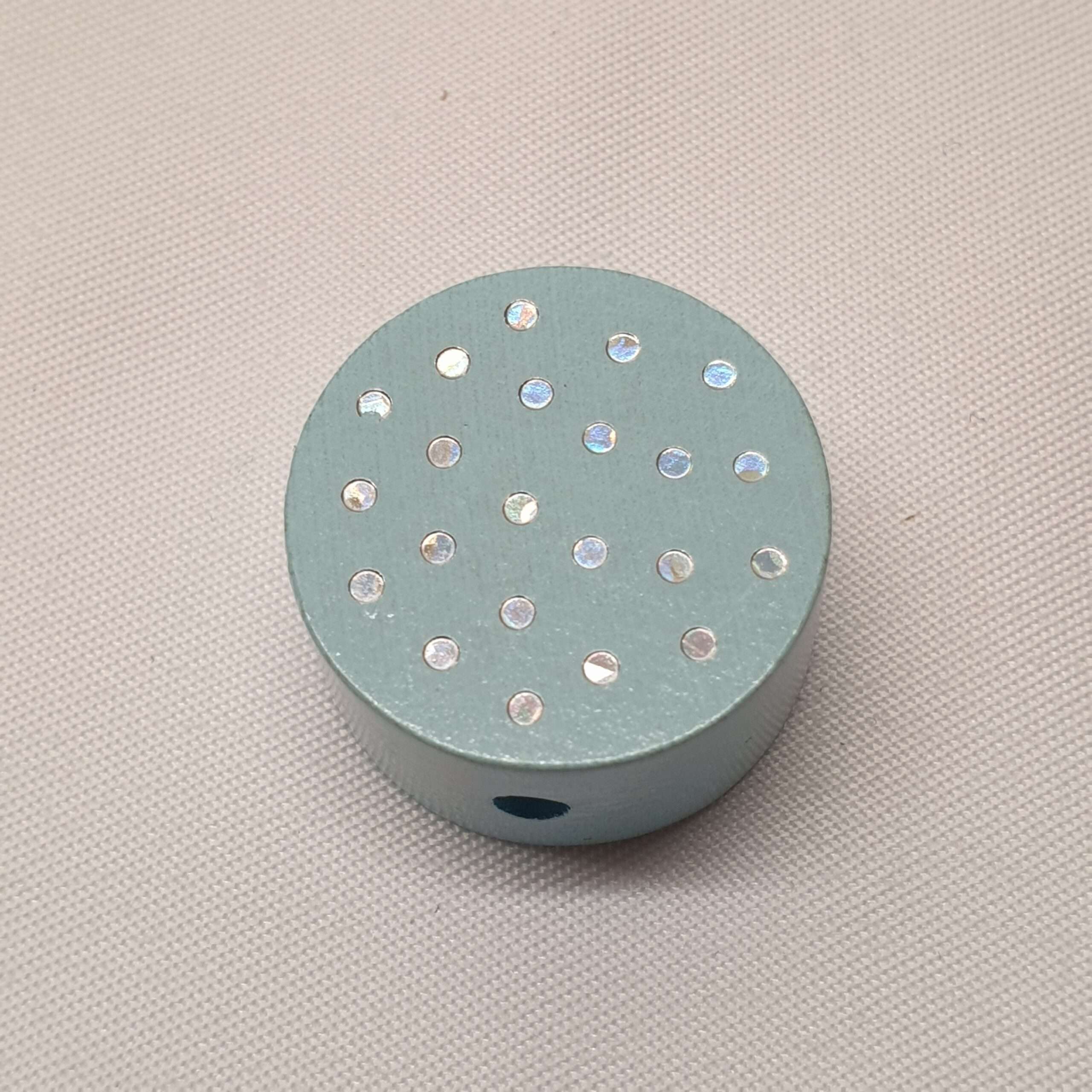 Motivperle Perle Motiv Scheibe rund blau hellblau Punkte Pünktchen silberfarbener Glitter MP233