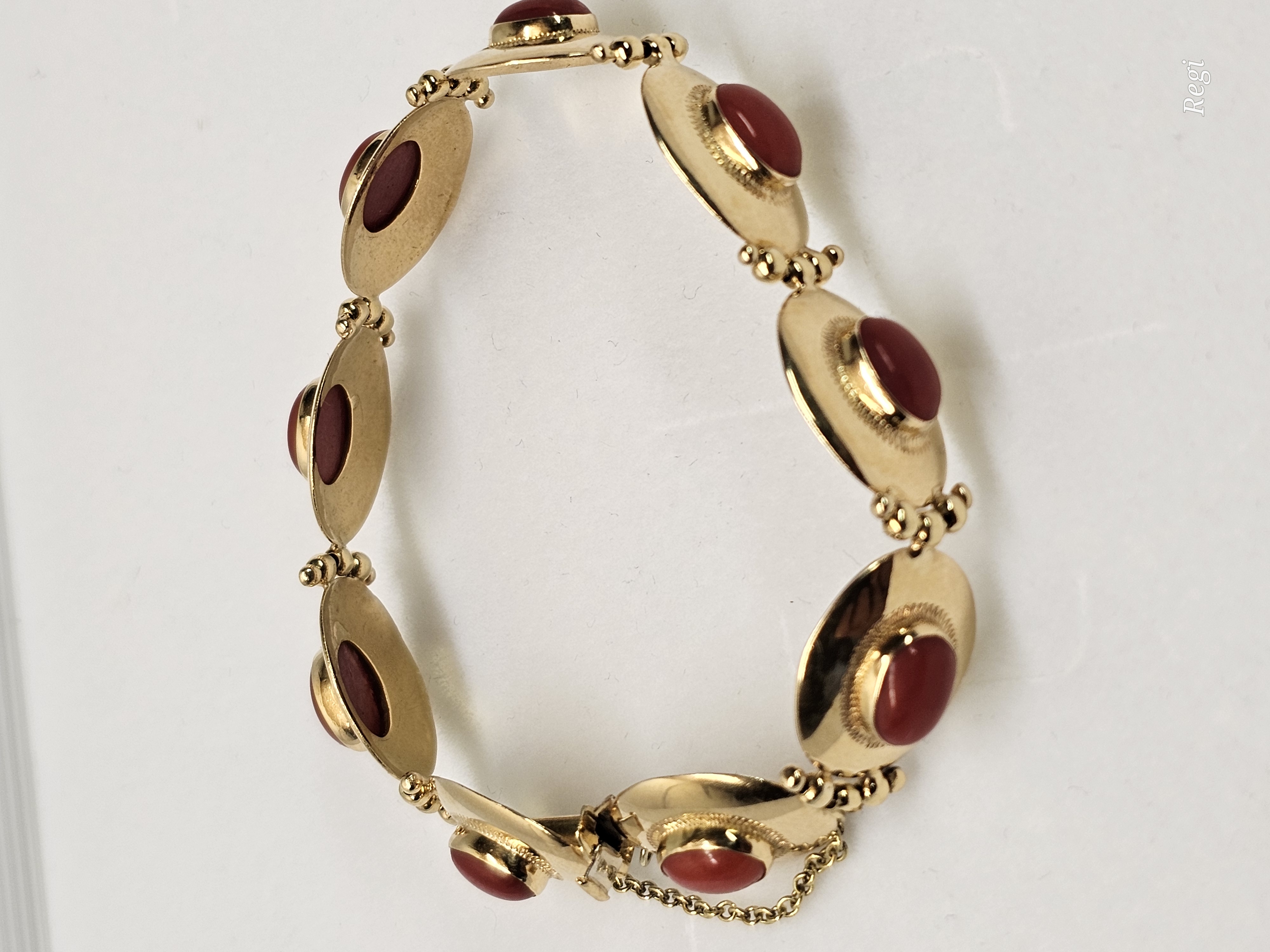 18 cm Elegantes nostalgisches Armband Gliederarmband Gold 750 Koralle Design Vintage selten rar GA129
