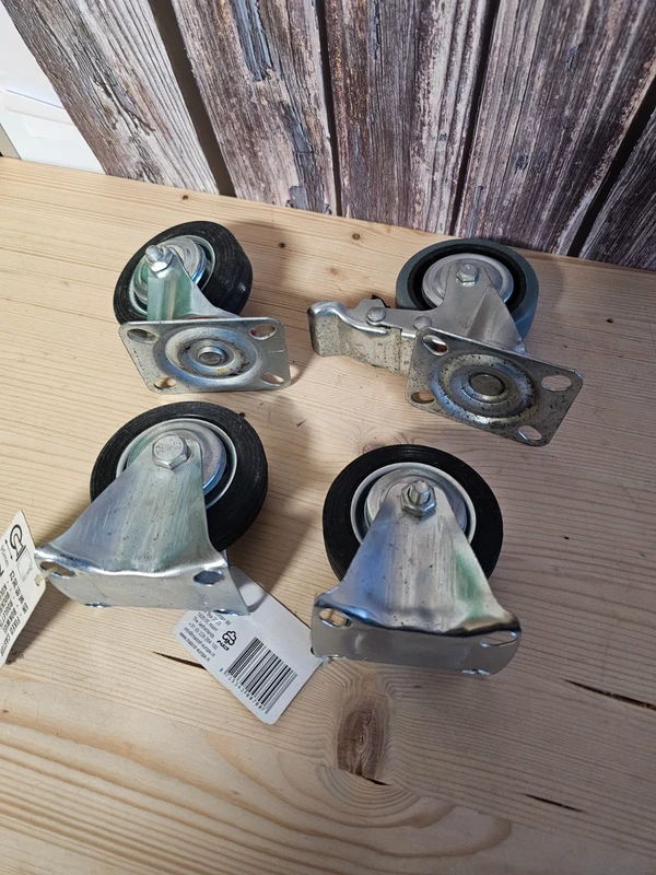Set 75 mm Vollgummirollen Transportrollen 2x Bockrolle + 2x als Lenkrolle