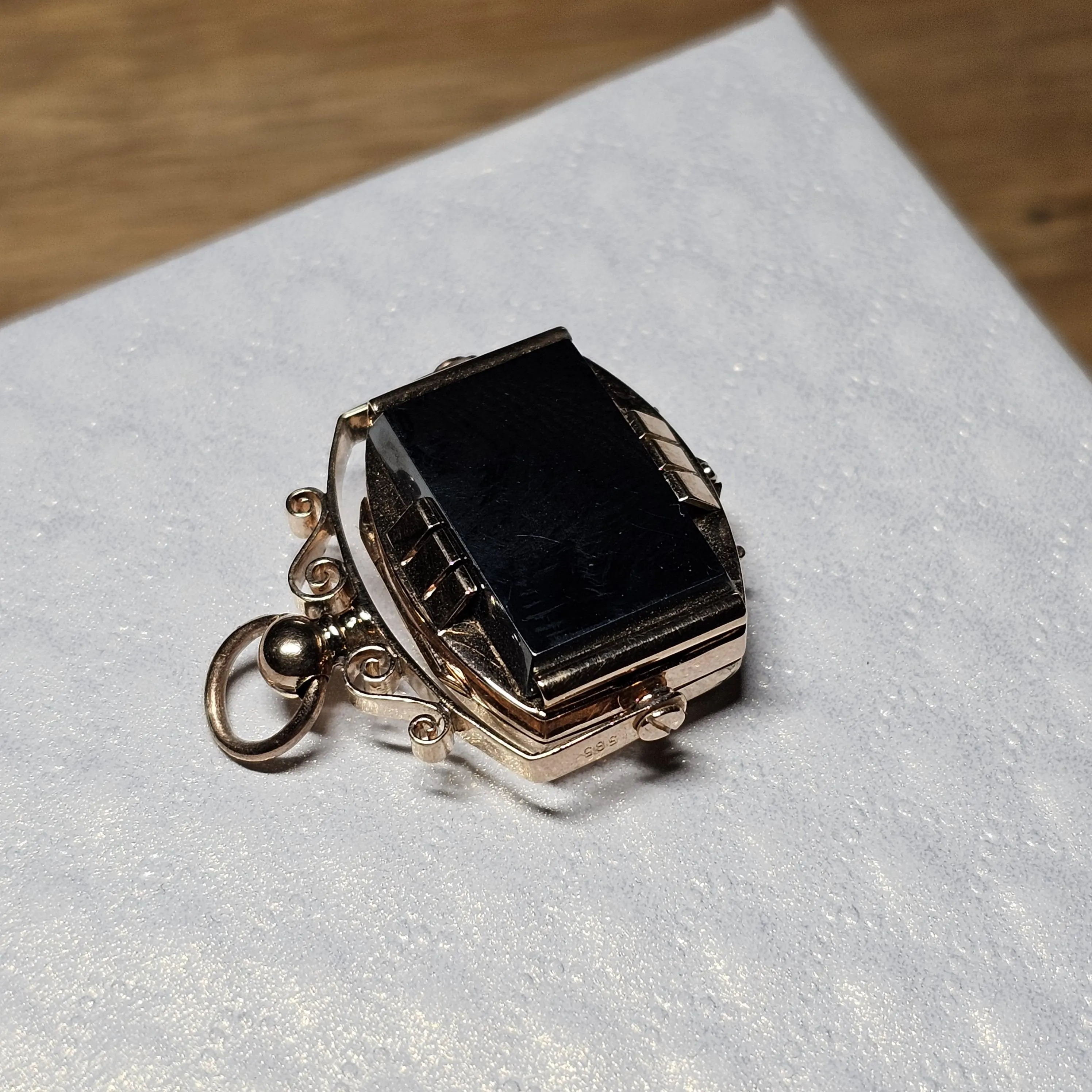 Nostalgisches Medaillon Anhänger ohne Kette Gold 585 Lagenstein Onyx schwarz Shabby Vintage elegant GAN257