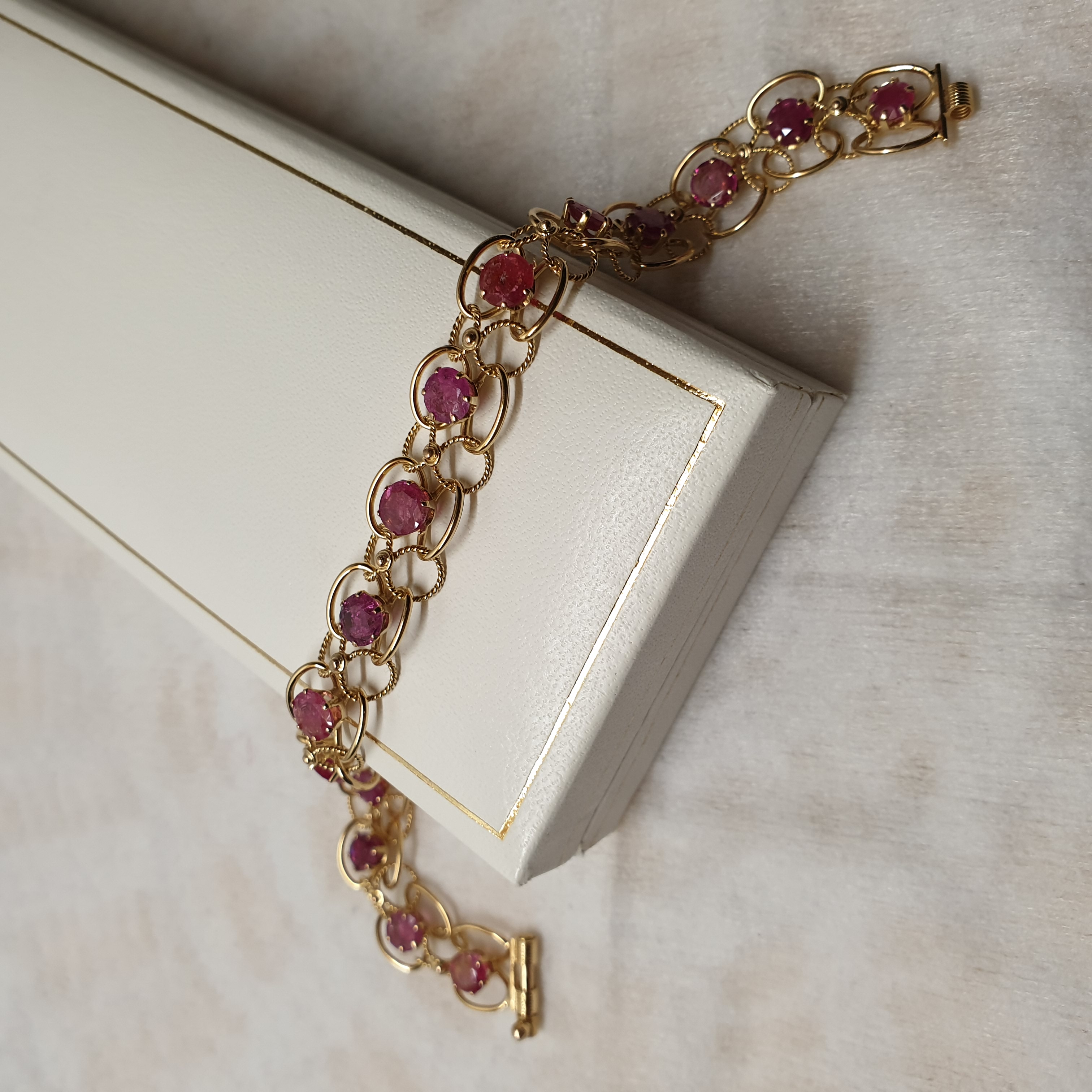 19 cm Armband Gliederarmband Gold 14 k 585 Rubine Goldschmiede kunstvoll Vintage elegant GA109