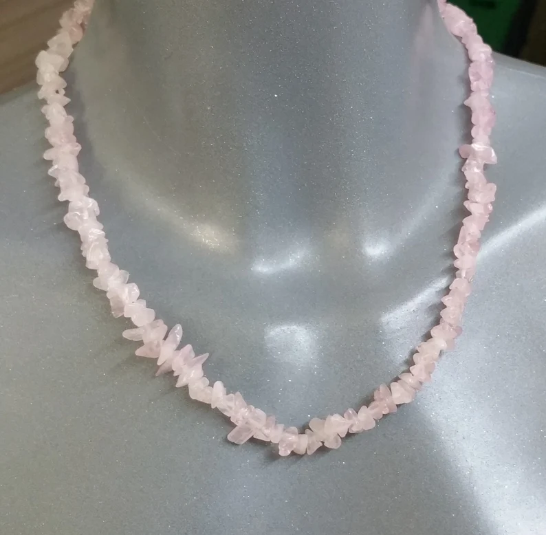 Halskette Rosenquarz versilberter Verschluss EK104