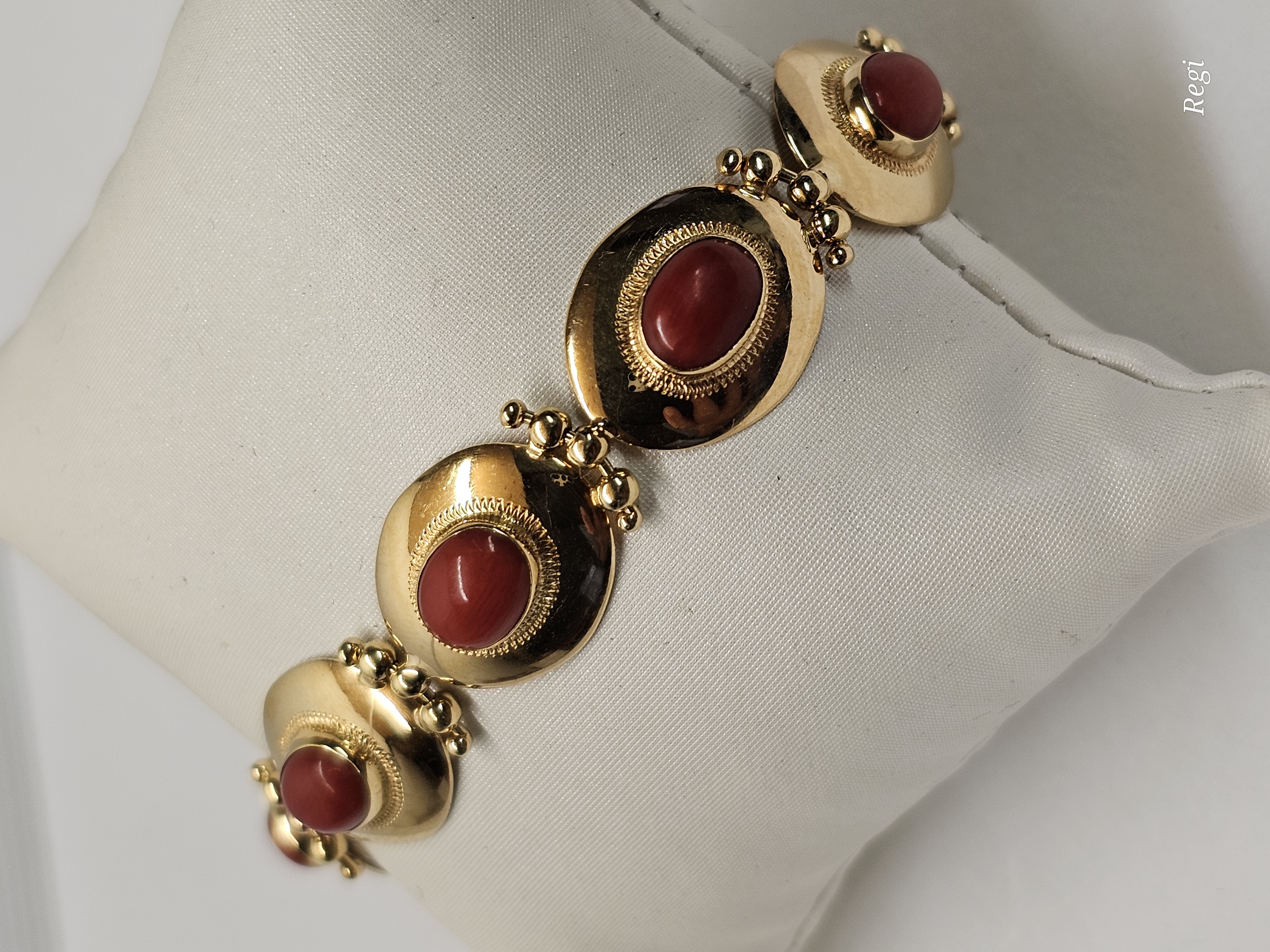 18 cm Elegantes nostalgisches Armband Gliederarmband Gold 750 Koralle Design Vintage selten rar GA129