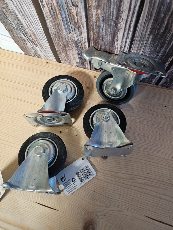 Set 75 mm Vollgummirollen Transportrollen 2x Bockrolle + 2x als Lenkrolle