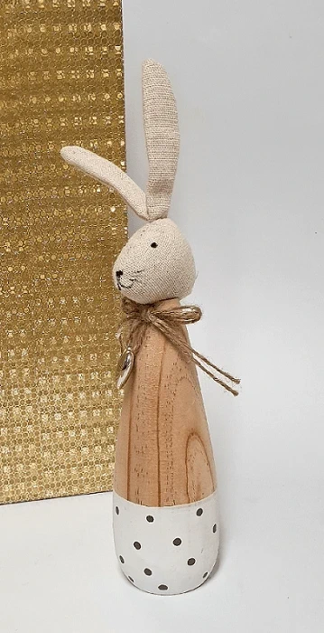 Ostern Frühling Osterhase Hase Holz Punkte Design Metall Herzchen 28 x 6,5 x 6,5 cm