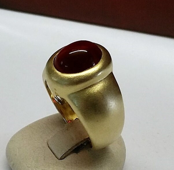 17,1 mm Ring Silber 925 vergoldet matt Farbstein rot Vintage elegant SR830
