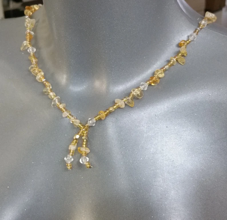 Halskette Citrine ohne Verschluss geknotet EK106