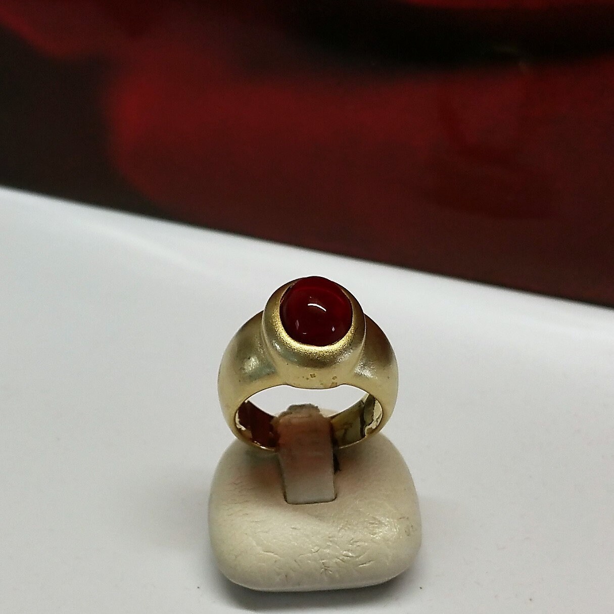 17,1 mm Ring Silber 925 vergoldet matt Farbstein rot Vintage elegant SR830