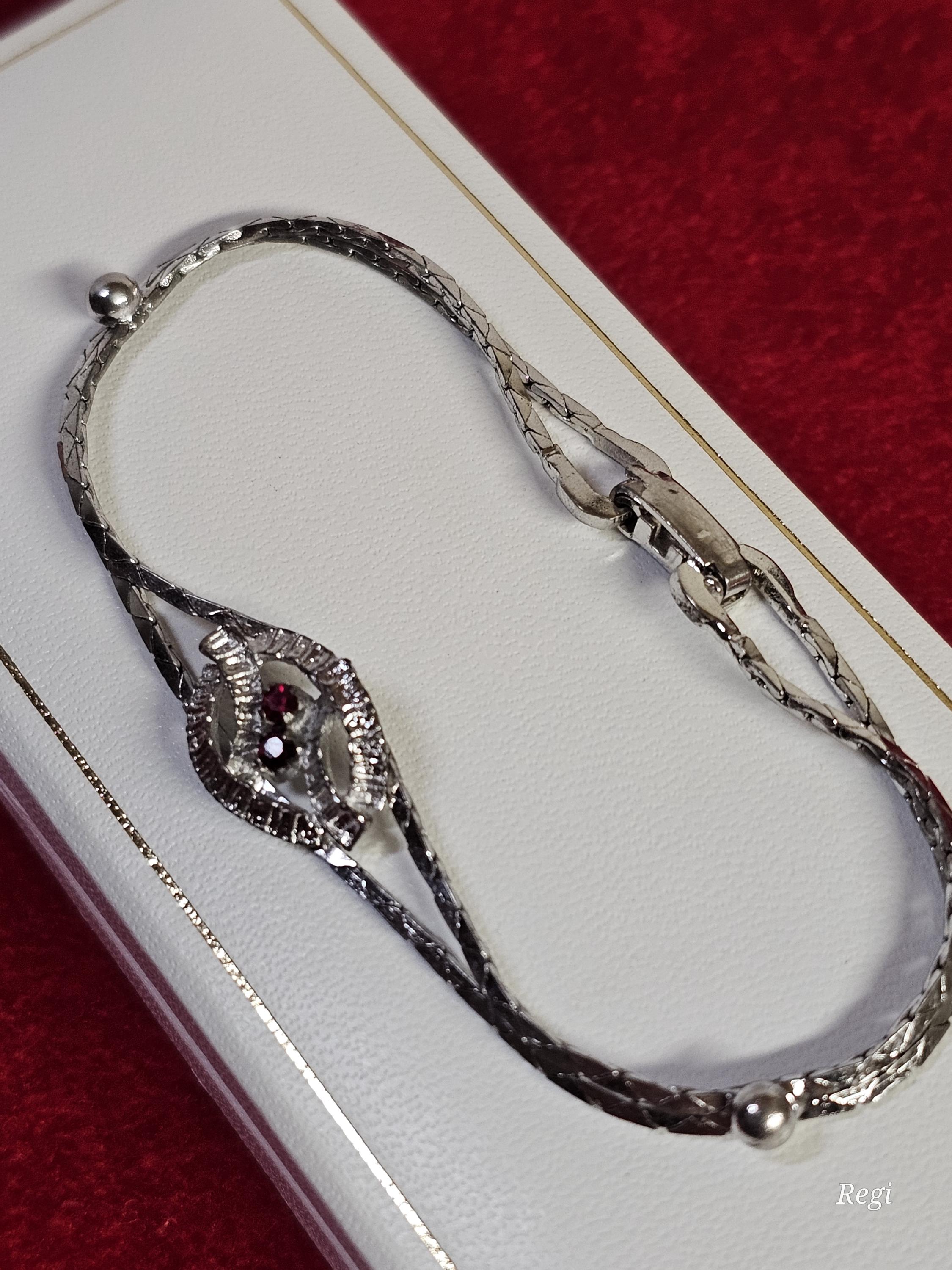 19 cm Armband Schlangenarmband Armbändchen fein Silber 835 Granat Shabby Vintage elegant SA589