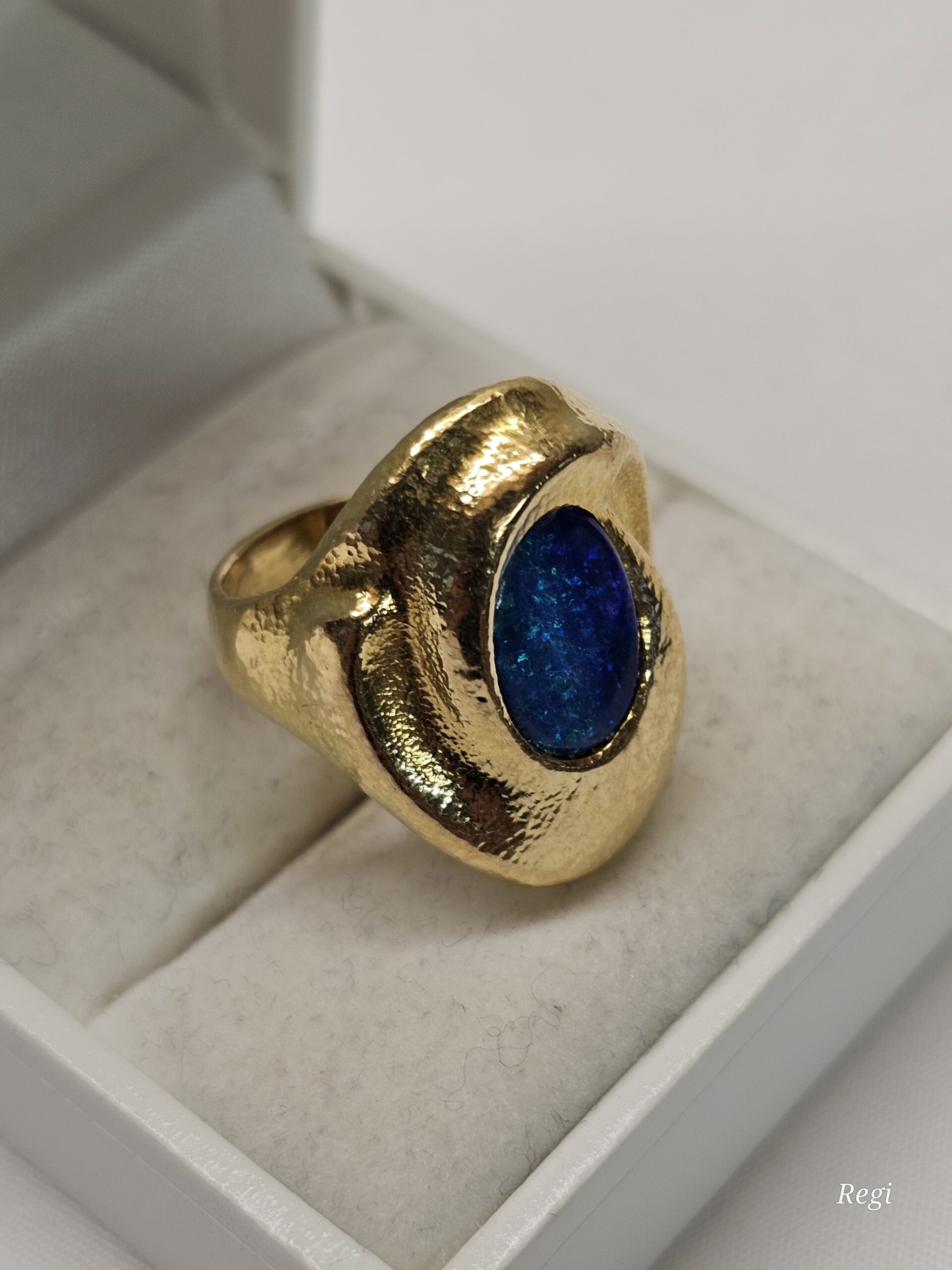 16,9 mm Design Goldring Ring Gold 750 Opal blau Vintage elegant GR291
