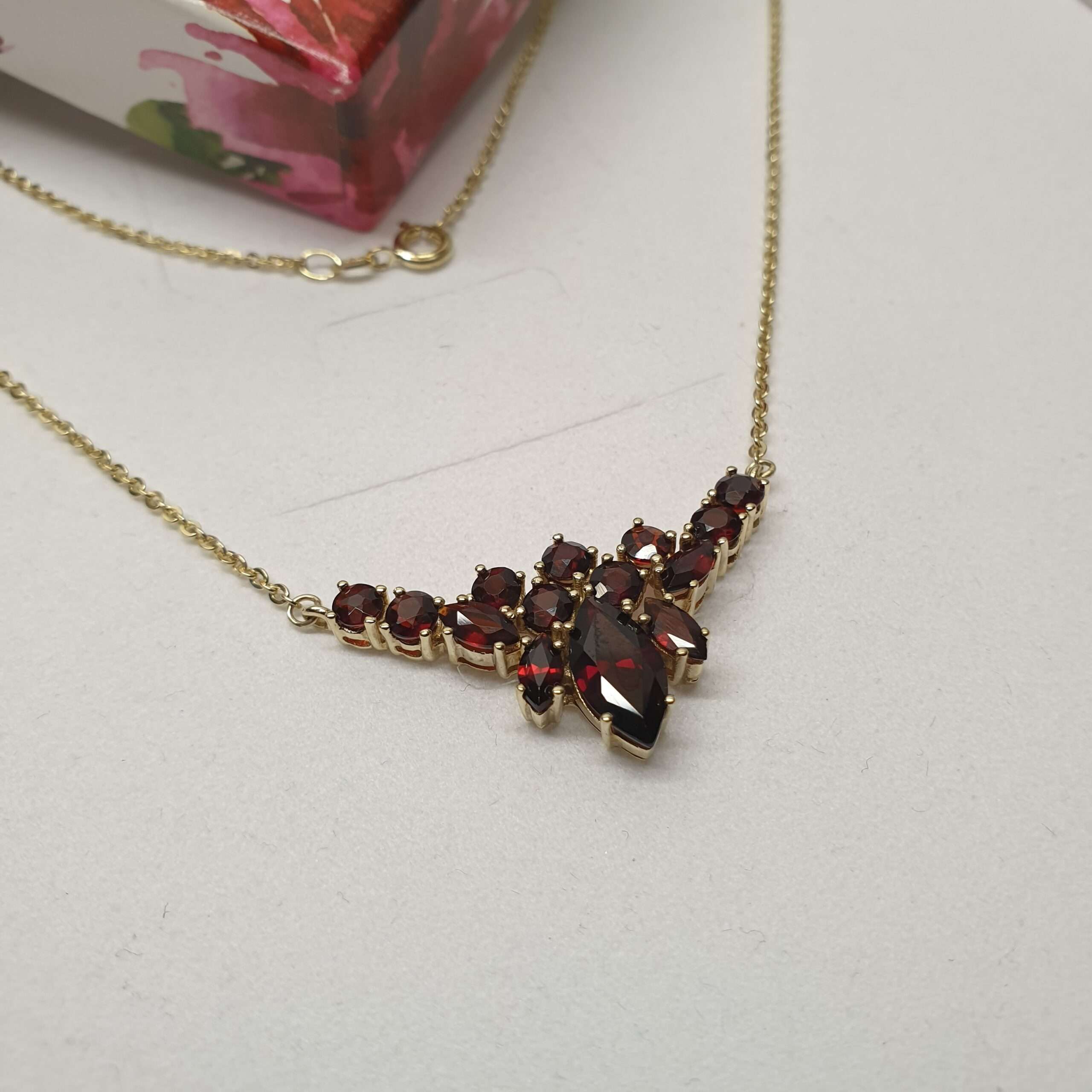 43 cm Nostalgische Halskette Collier Kette Gold 333 Granat Vintage elegant GK152