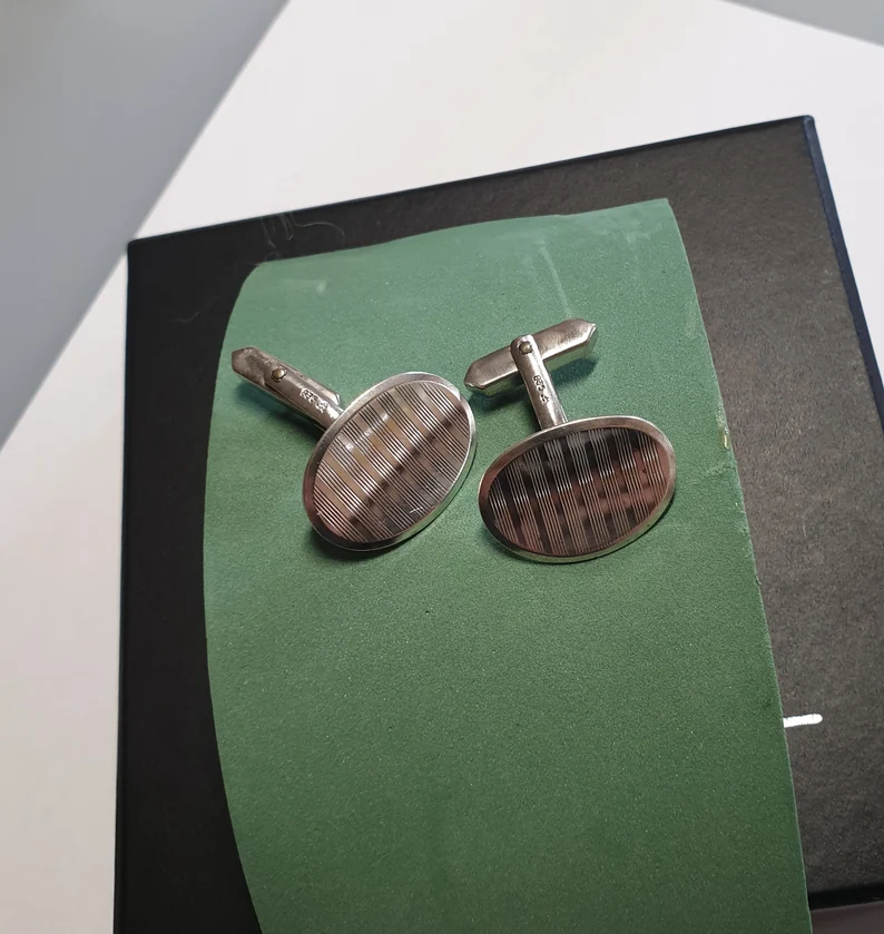 Art Deco Manschettenknöpfe Cufflinks Silber 835 Streifen Design Vintage edel MS286