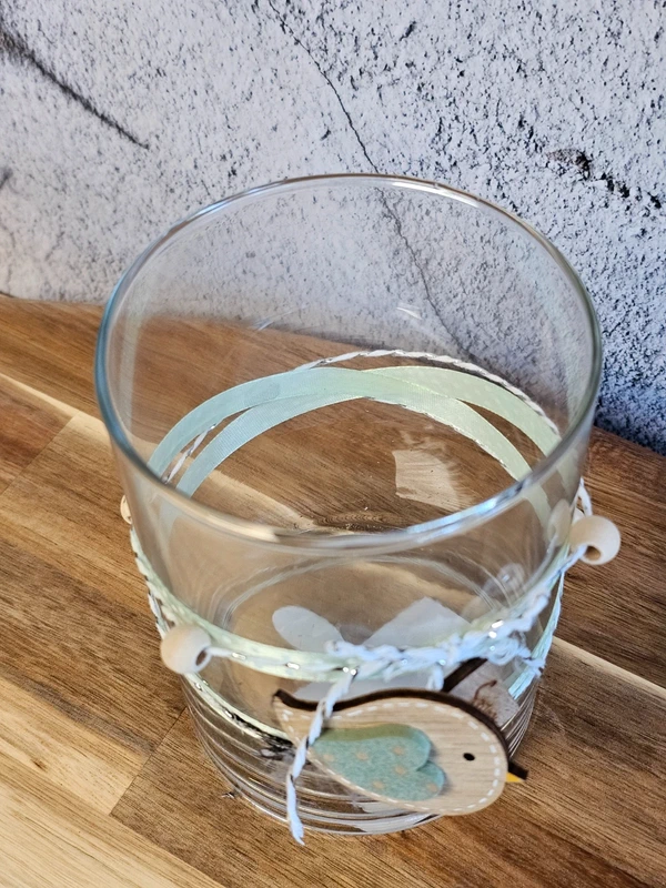 Windlicht Glas klar Kerzenhalter Teelichthalter Vogel Vögelchen Herzchen Höhe 13 cm