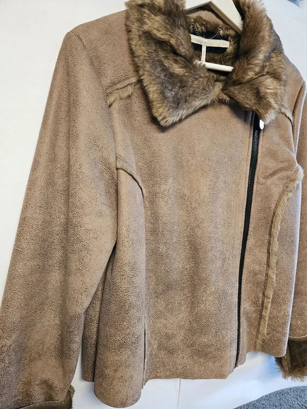 Bikerjacke mit Fell in Leder-Optik cognac XL / 42 / 14