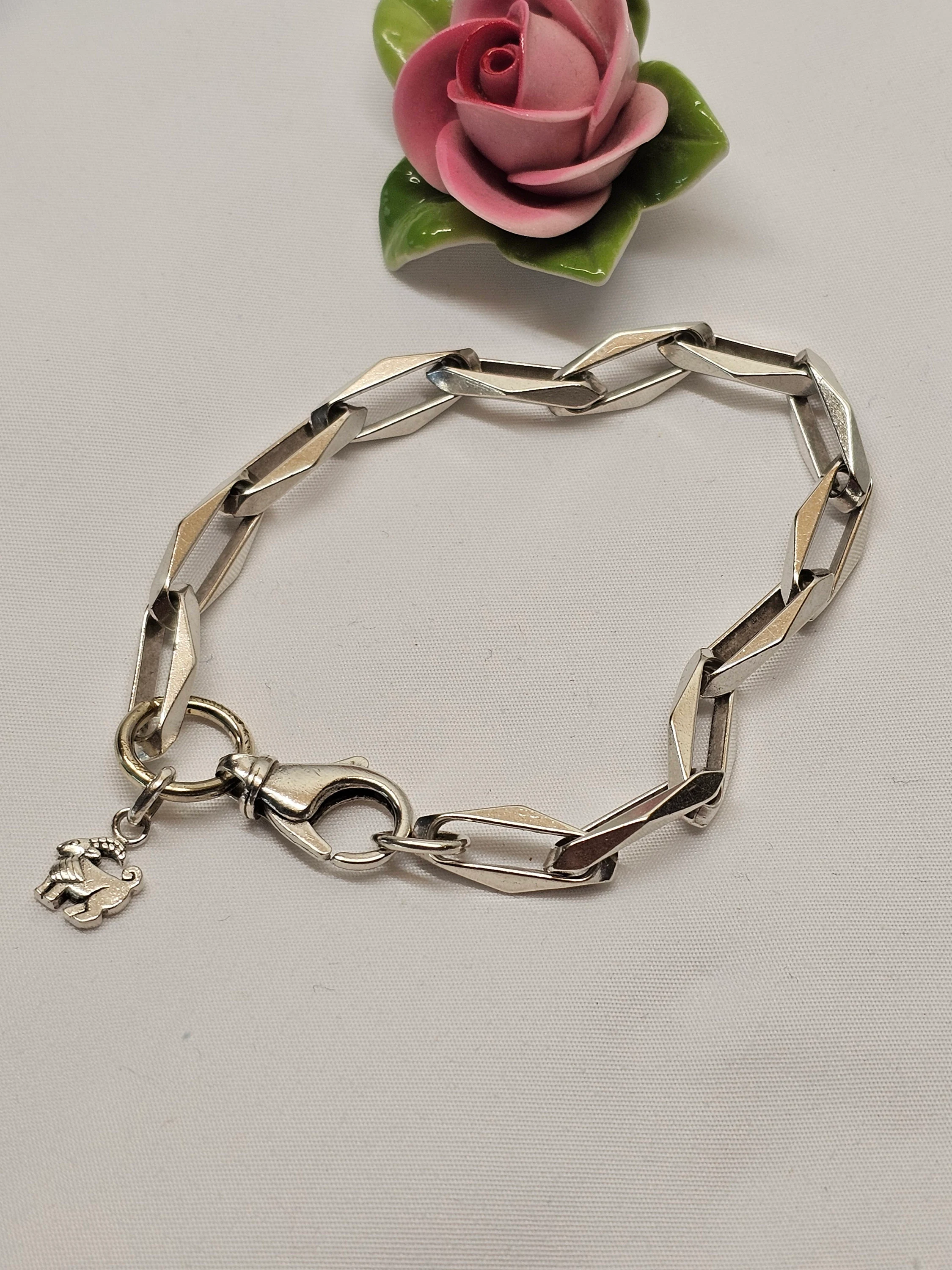 23 cm Nostalgisches Armband Gliederarmband Silber 835 mit Anhänger Steinbock Silber 925 Vintage Design elegant SA576