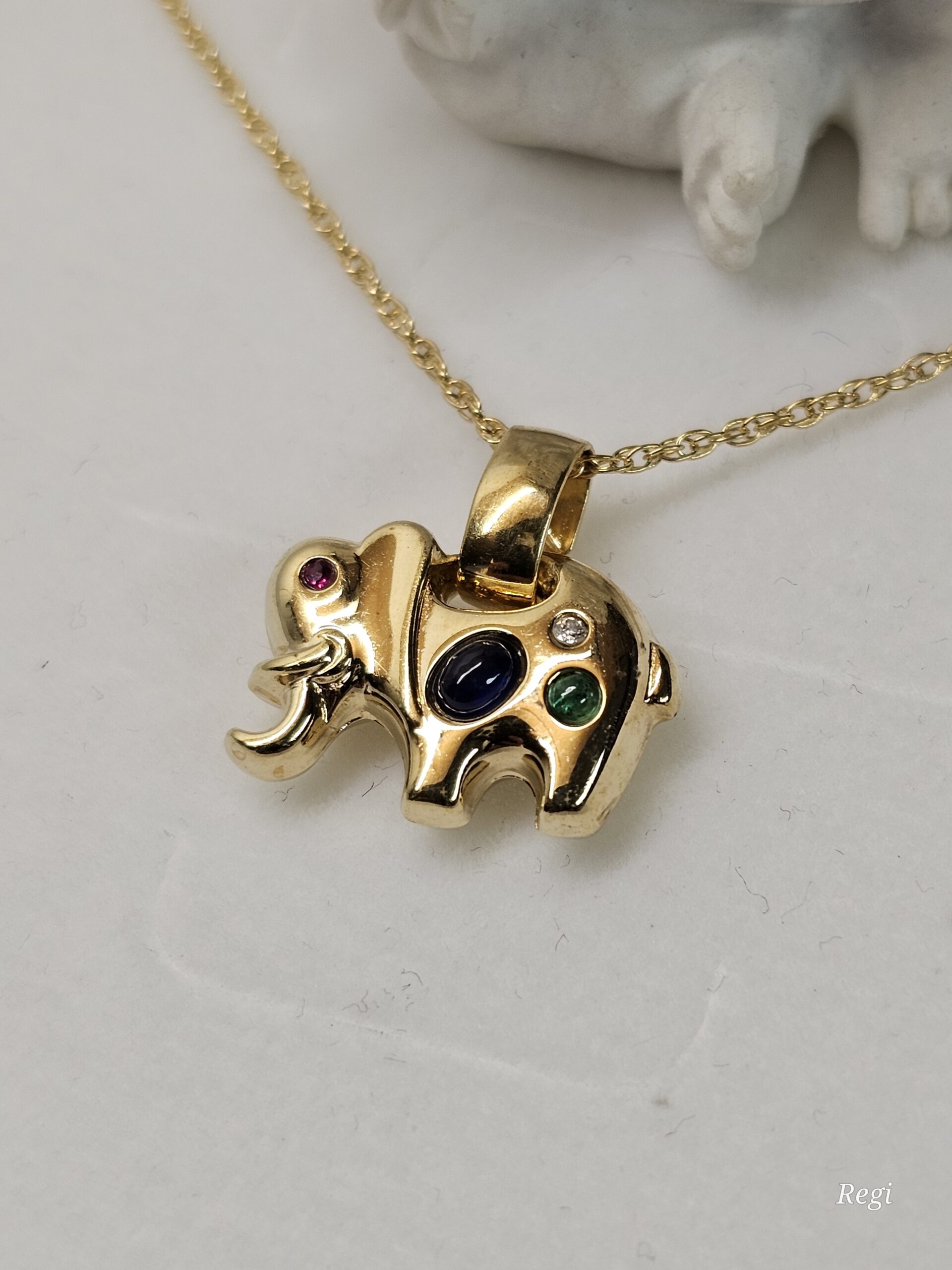 Anhänger Kettenanhänger ohne Kette Elefant Glücksbringer Gold 333 Rubin Saphir Smaragd kleinstes Diamantsteinchen Vintage elegant GAN232