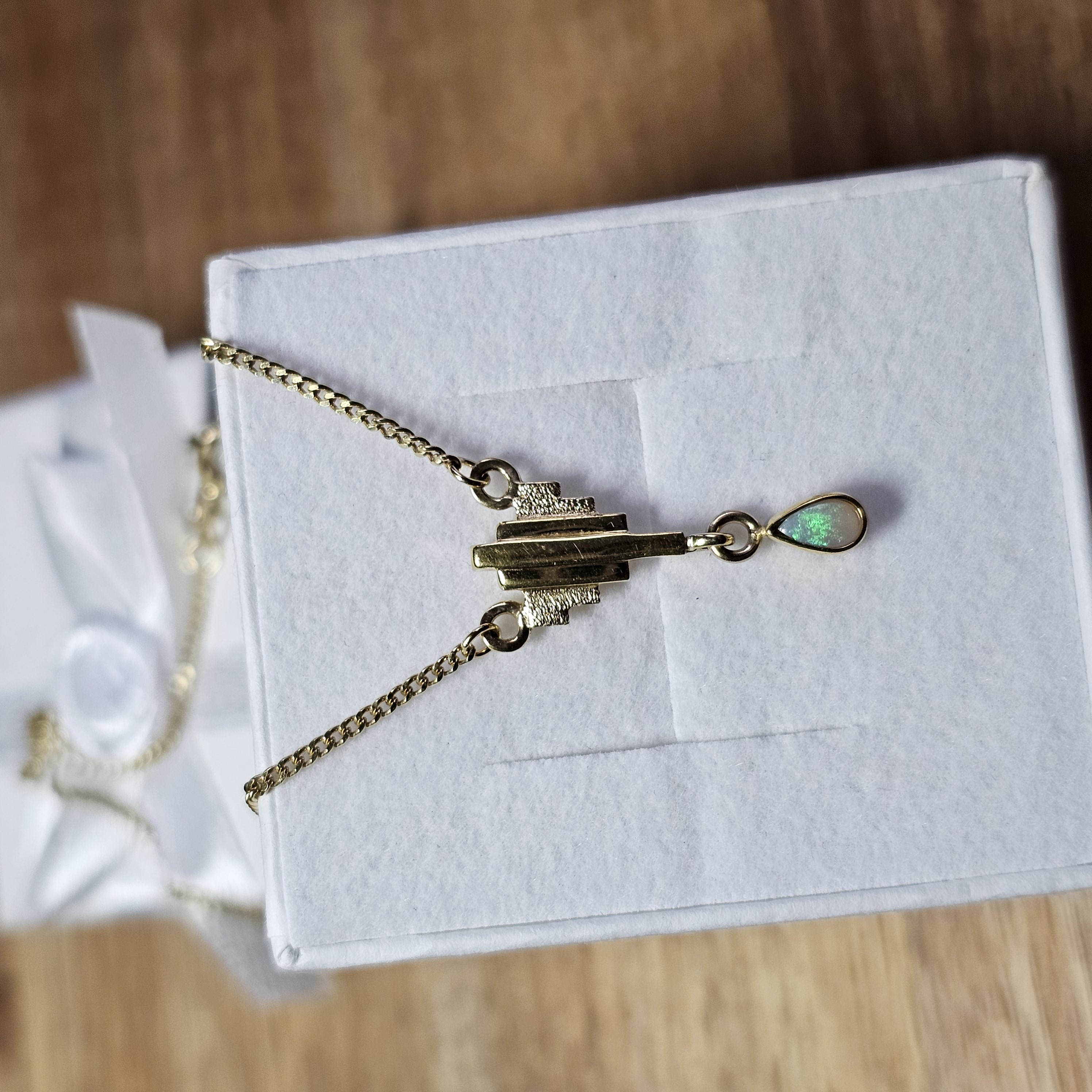 42,5 cm Kettchen Goldkette Halskette Gliederkette Collier mit Anhängerteil Gold 333 Opal blau Design Vintage elegant GK163