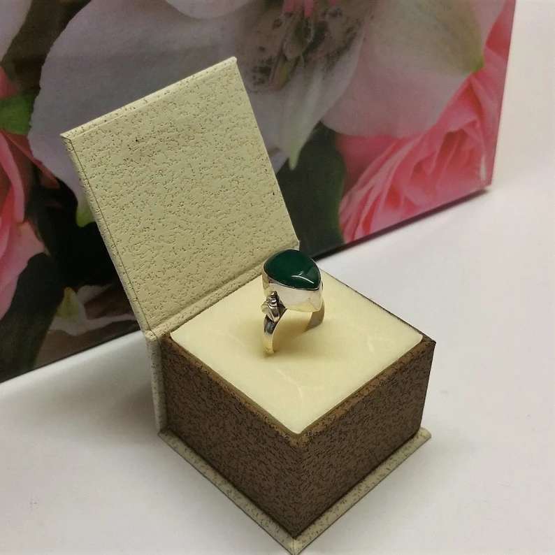 15,7 mm Nostalgischer Silberring Ring Silber 925 Chrysopras grün Vintage elegant SR175