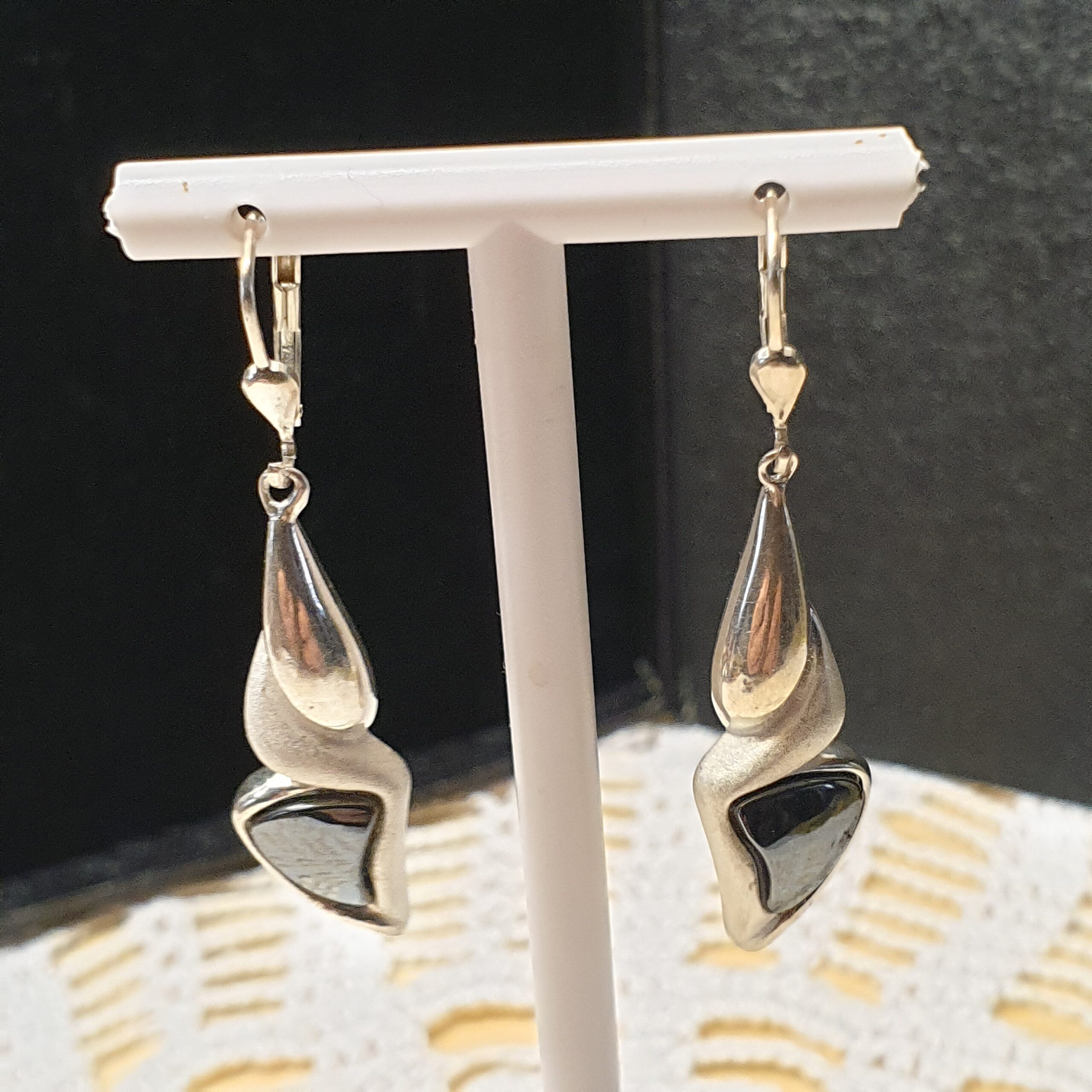 Design Ohrringe Ohrhänger Silber 925 matt glänzend Onyx schwarz Vintage elegant SO435