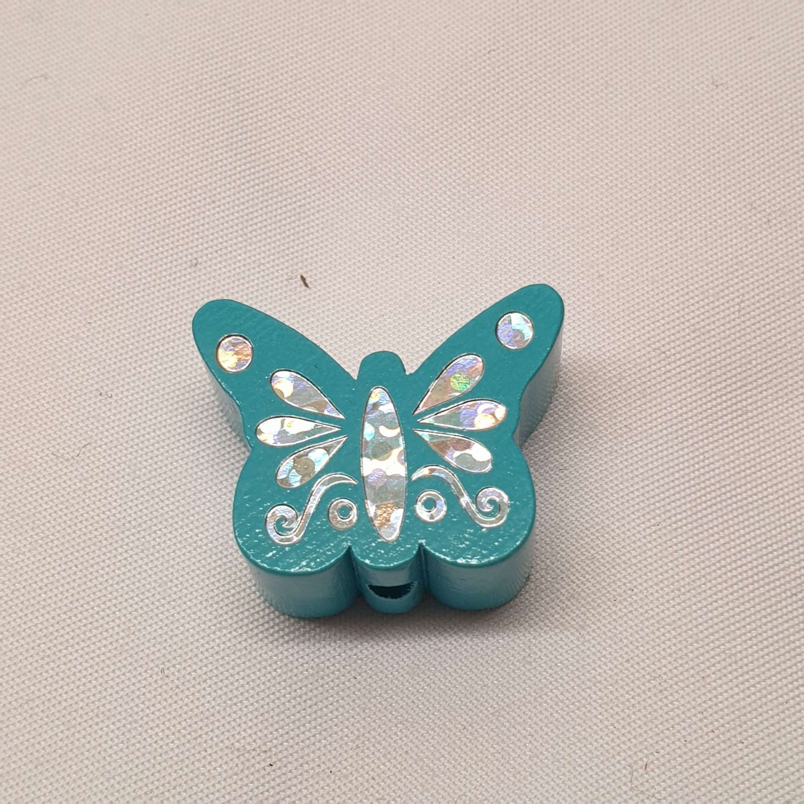 Motivperle Perle Motiv Schmetterling türkis blau silberfarbener Glitter MP318