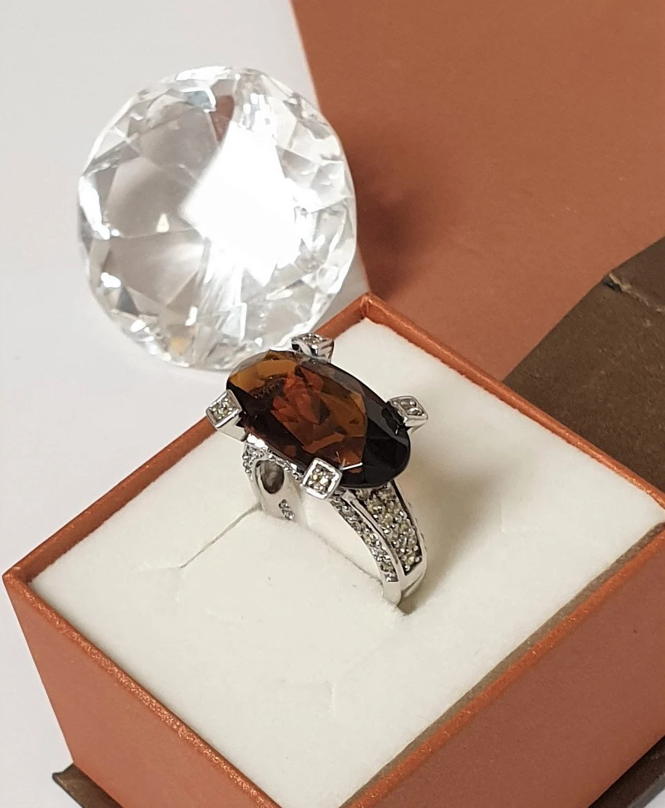 17,6 mm Ring Silberring Silber 925 Kristalle braun & zitronengelb edel Vintage SR168