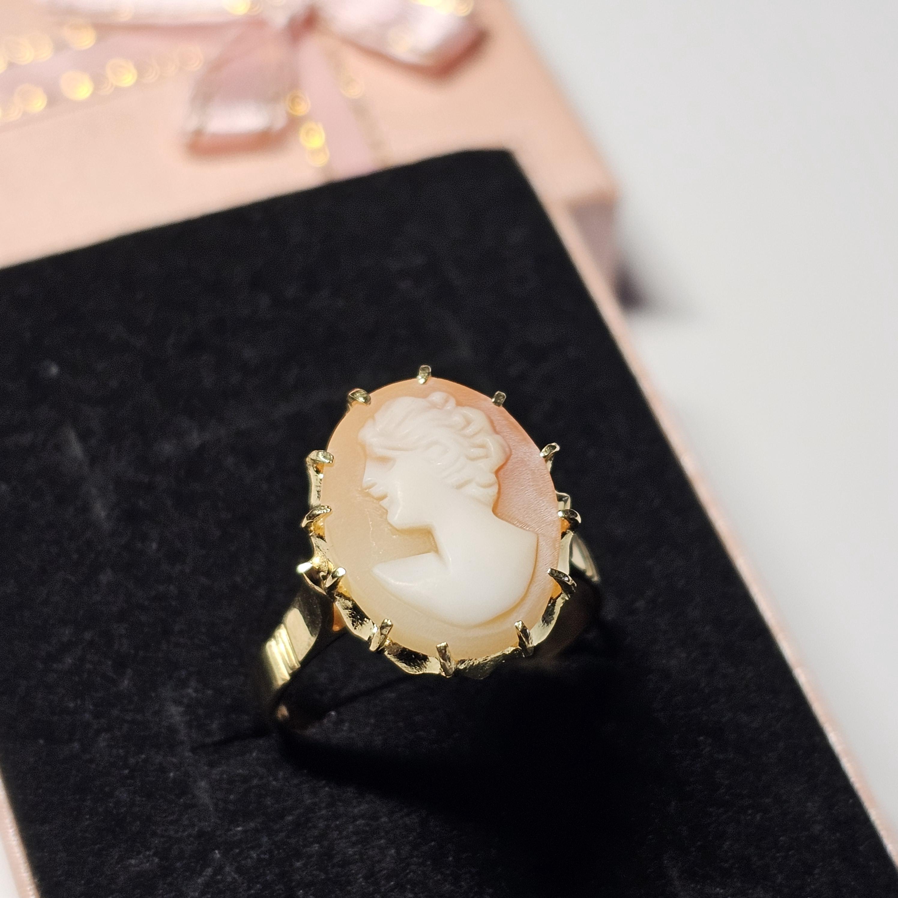19 mm Eleganter nostalgischer Ring Gold 750 Kamee Gemme Shabby Vintage selten rar GR333