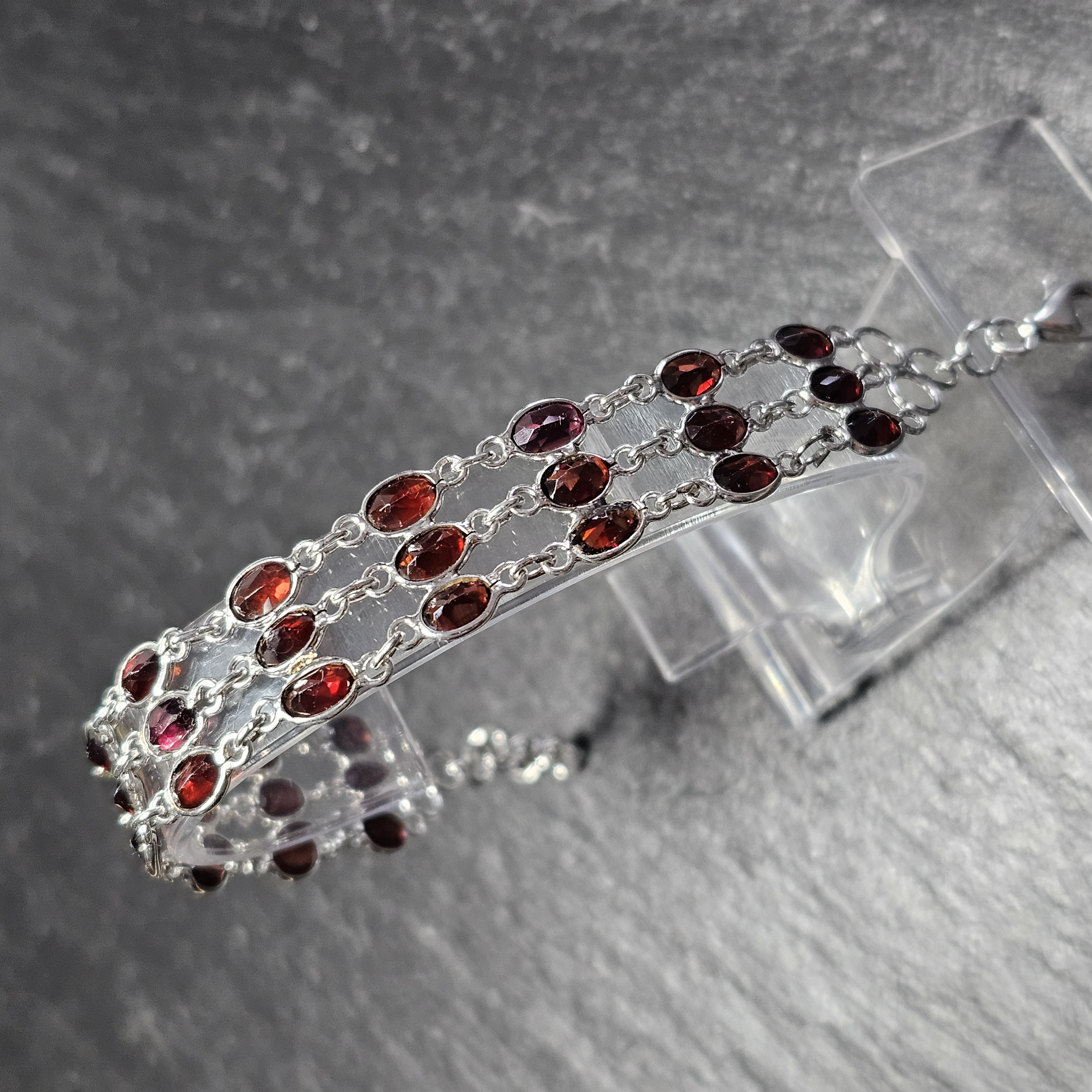 16 - 19,5 cm Armband Gliederarmband Silber 925 Kristalle rot edel Vintage Design selten rar SA667