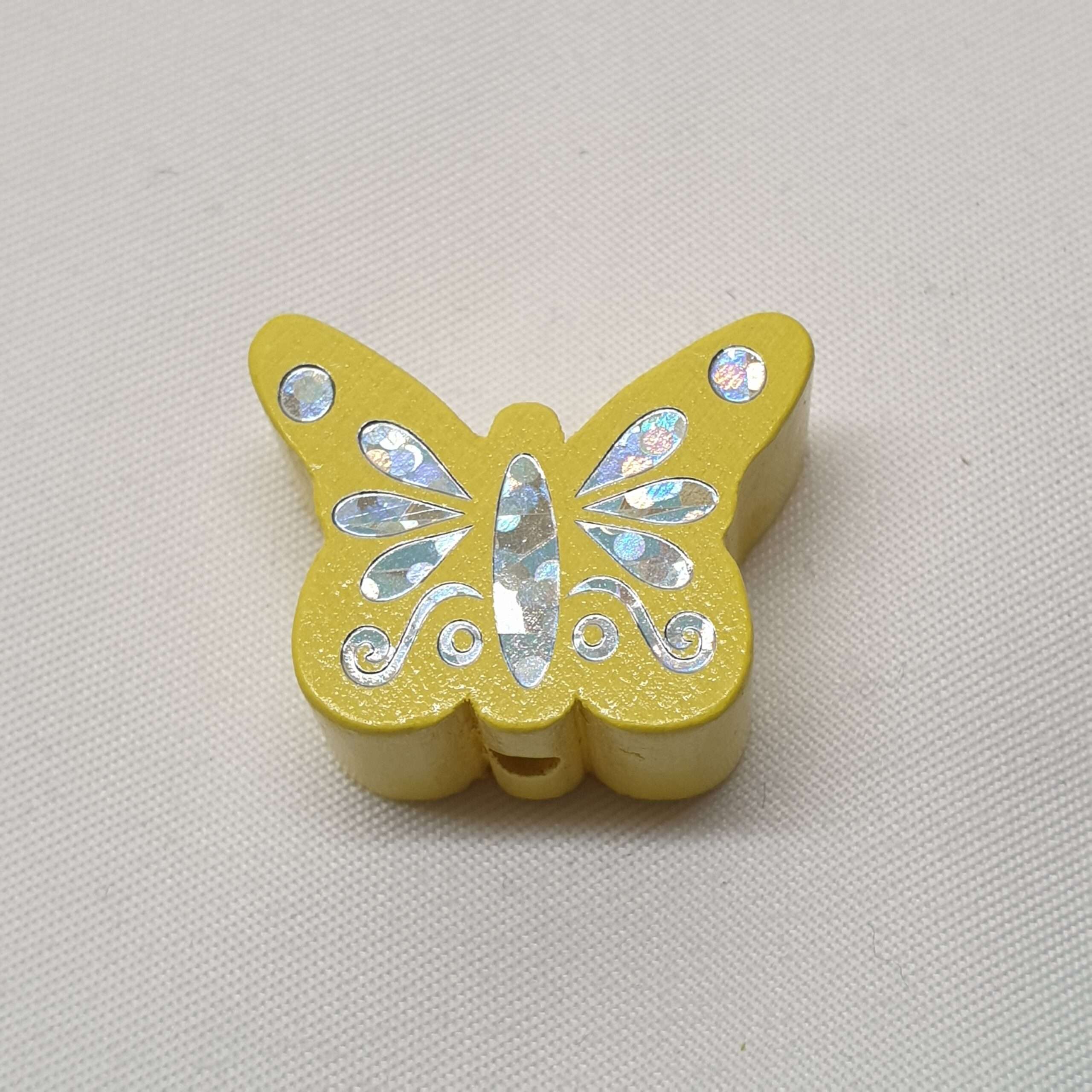 Motivperle Perle Motiv Schmetterling gelb silberfarbener Glitter MP299