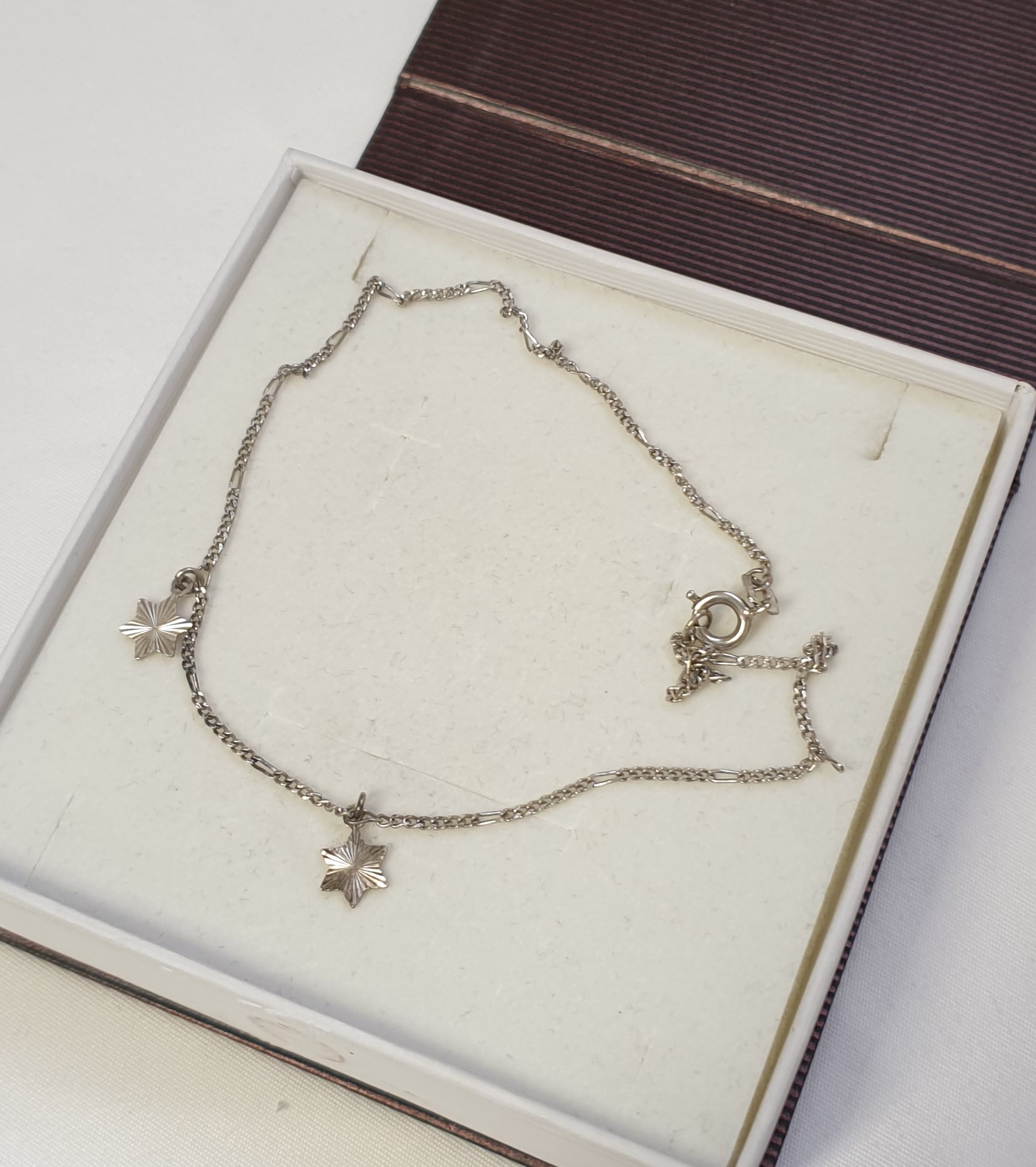 27,5 cm / 1,4 mm Kinder Kette Figarokette Silber 835 mit Stern Anhänger Vintage SK1353