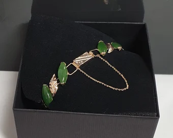 18 cm Glieder Armband Goldarmband Armschmuck Goldschmiede Kunst Gold 585 Jade Vintage edel GA100