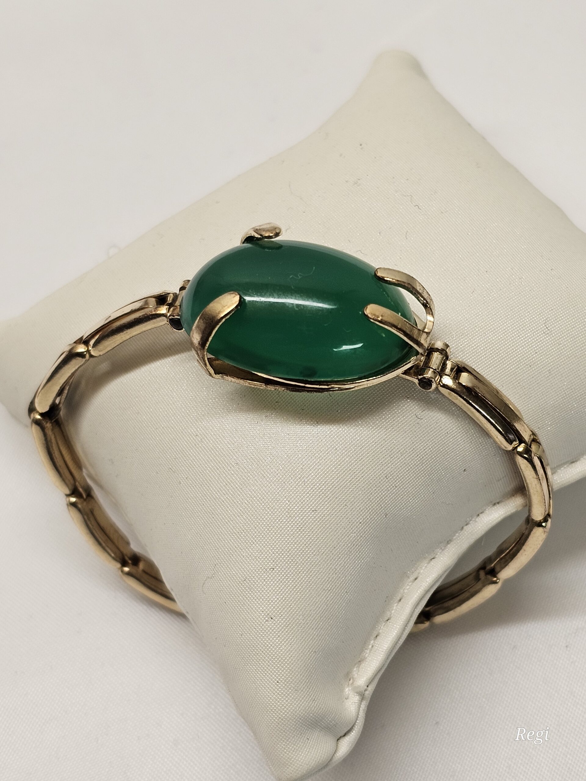 15,5 cm Nostalgisches Armband Gliederarmband Kollmar Doublé vergoldet Chrysopras Shabby Vintage elegant SA733