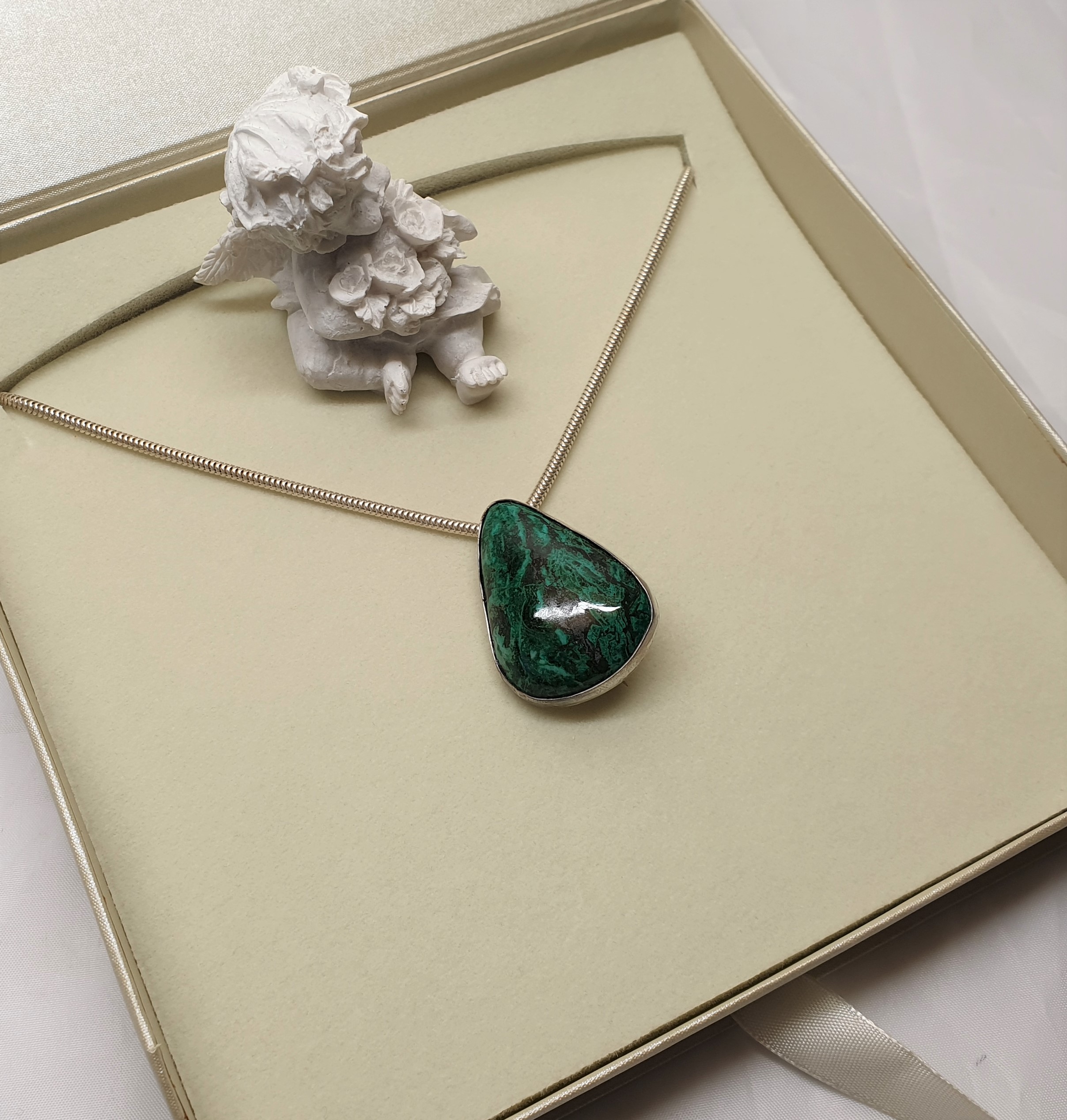 Anhänger & Brosche Silber 925 Chrysokoll edel Vintage Silberschmiede Kunst SKA1448