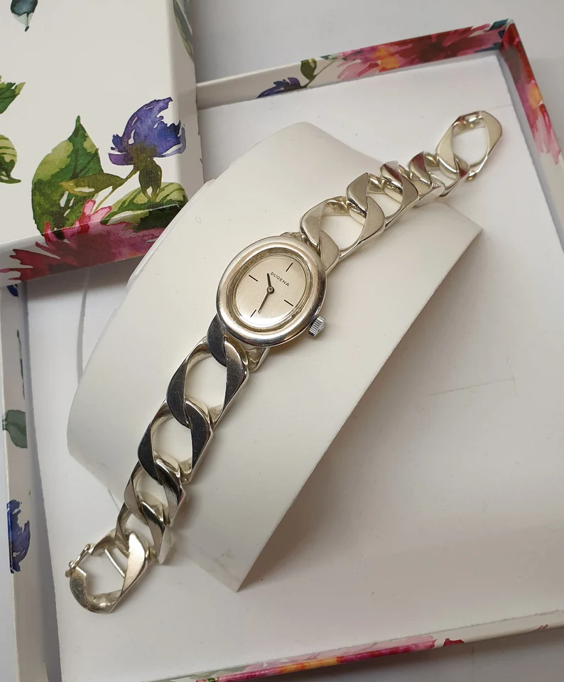 DUGENA Damenuhr mit Panzerarmband 0,835 Handaufzug mechanisch UU106