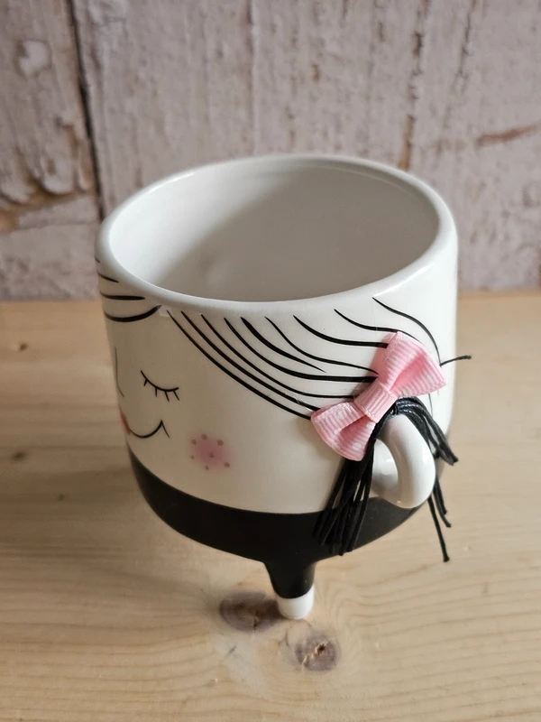 4 Stck. Blumentopf Gesicht-Luzi, schwarz,weiß, Keramik