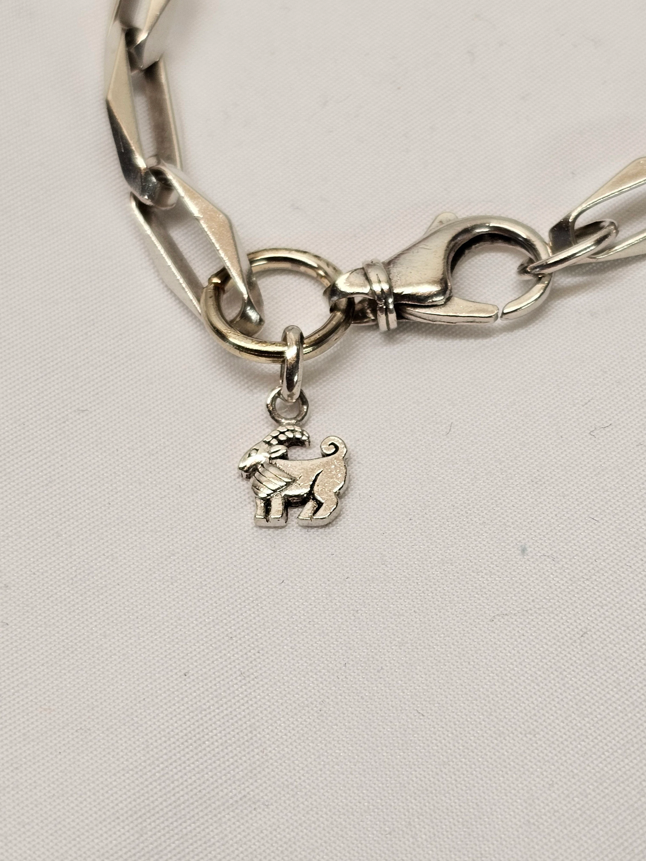 23 cm Nostalgisches Armband Gliederarmband Silber 835 mit Anhänger Steinbock Silber 925 Vintage Design elegant SA576