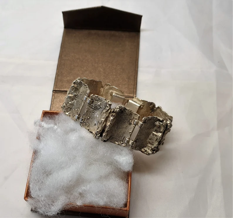 16,5 cm Extravagantes Designer Armband Gliederarmband Silber 835 massive Silberschmiede Kunst Vintage SA291