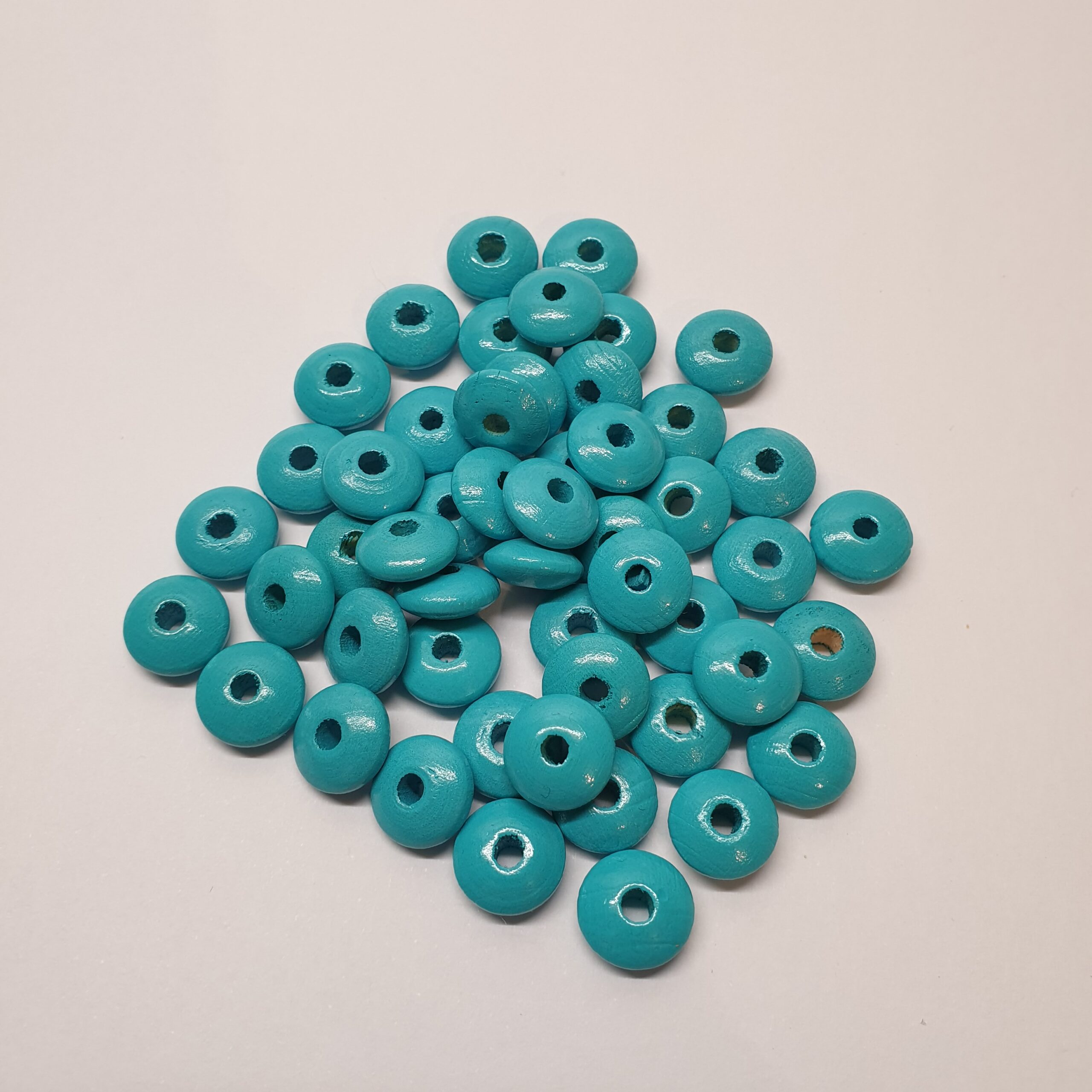 Holzperlen Holzlinsen Linsen türkis blau 10 mm ca. 50 Stck. LI120