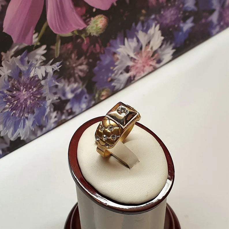19,6 mm Modeschmuck Ring matt vergoldet Kristalle klar edel Glitzer Vintage elegant MR100