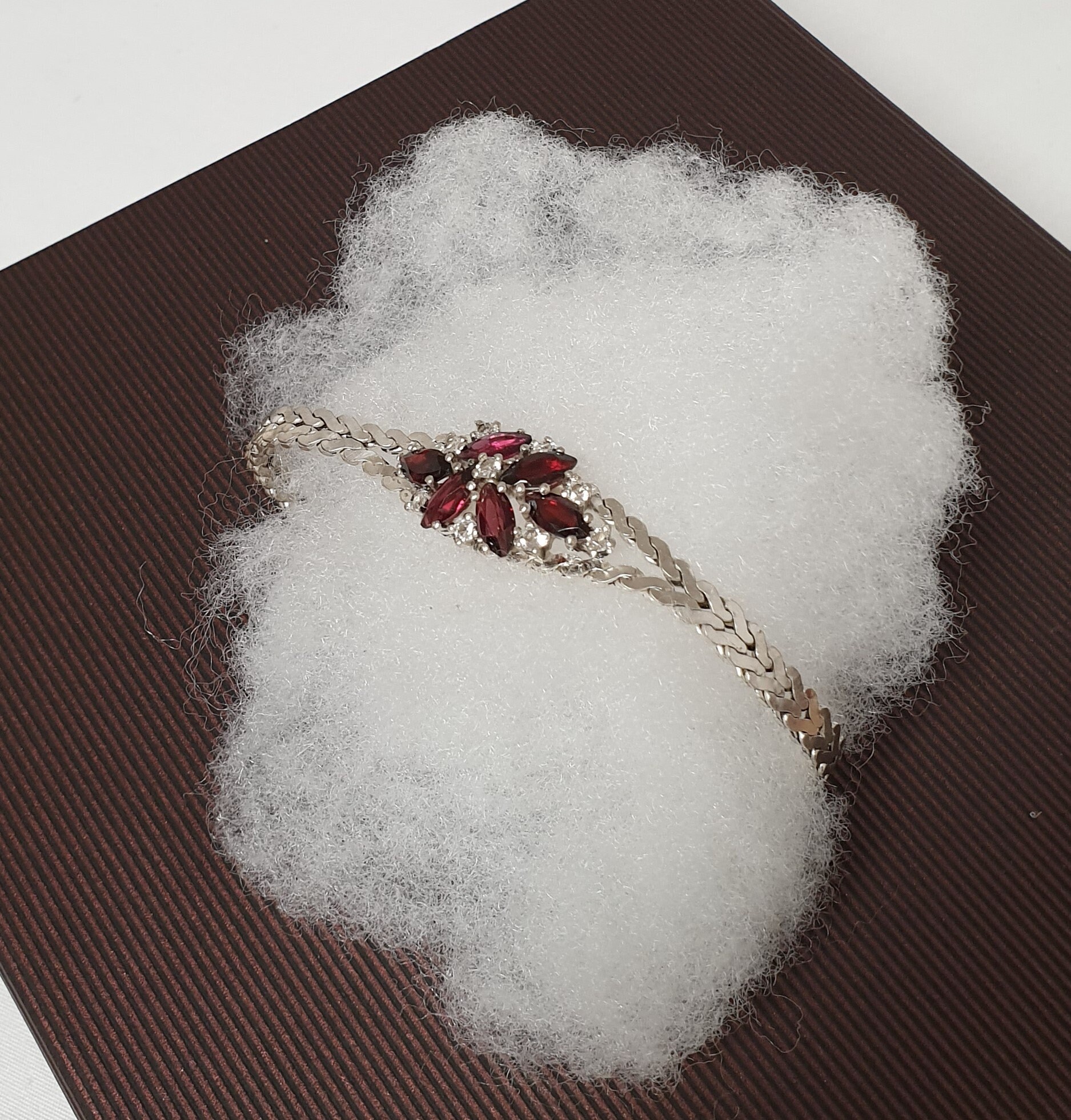 18,5 cm Vintage Schlangenarmband Armband Silber 835 Turmalin rosa rot & Kristalle klar Eleganz SA634