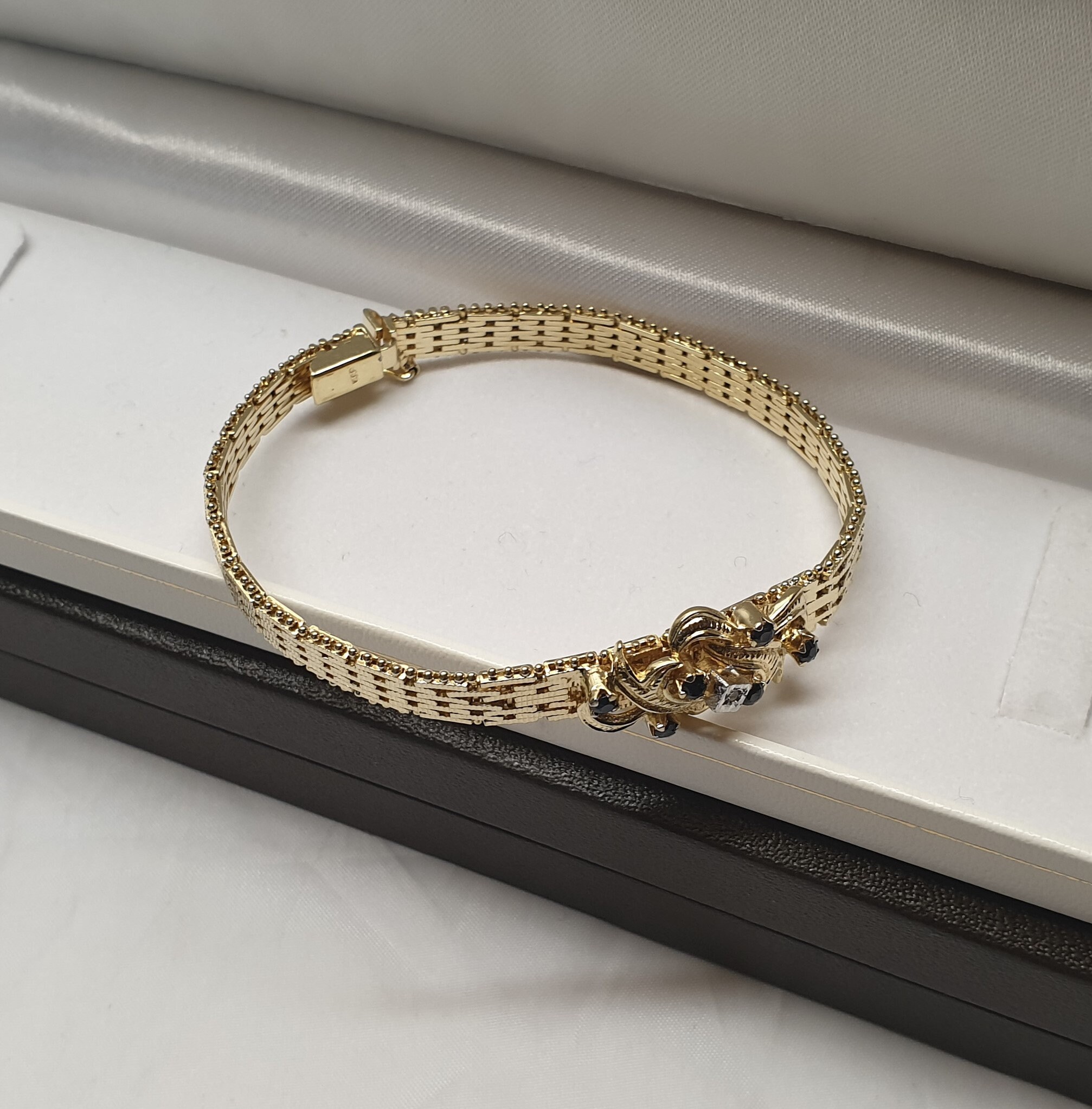 18 cm Nostalgisches Milanaise Armband Silber 835 vergoldet Saphire & Moissanit edel Vintage SA590