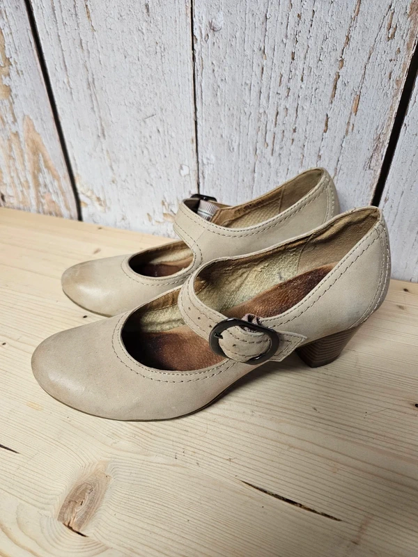 Pumps Sommerschuhe creme beige Riemchen Leder Gr. 37