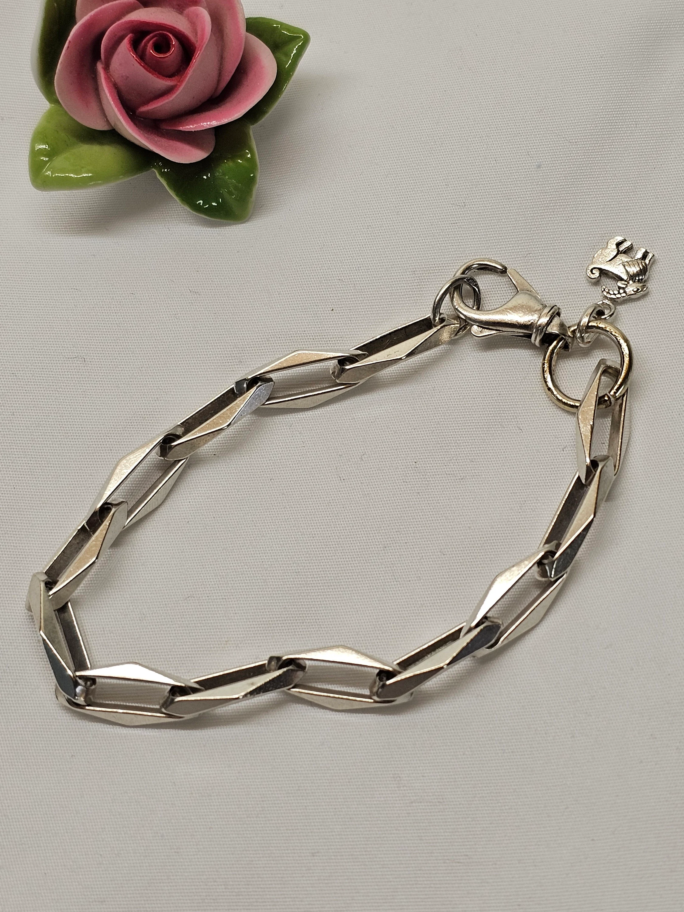 23 cm Nostalgisches Armband Gliederarmband Silber 835 mit Anhänger Steinbock Silber 925 Vintage Design elegant SA576
