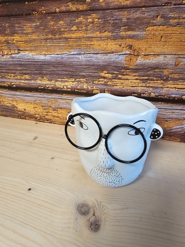 Pflanzgefäß Kopf mit Brille Übertopf Blumentopf