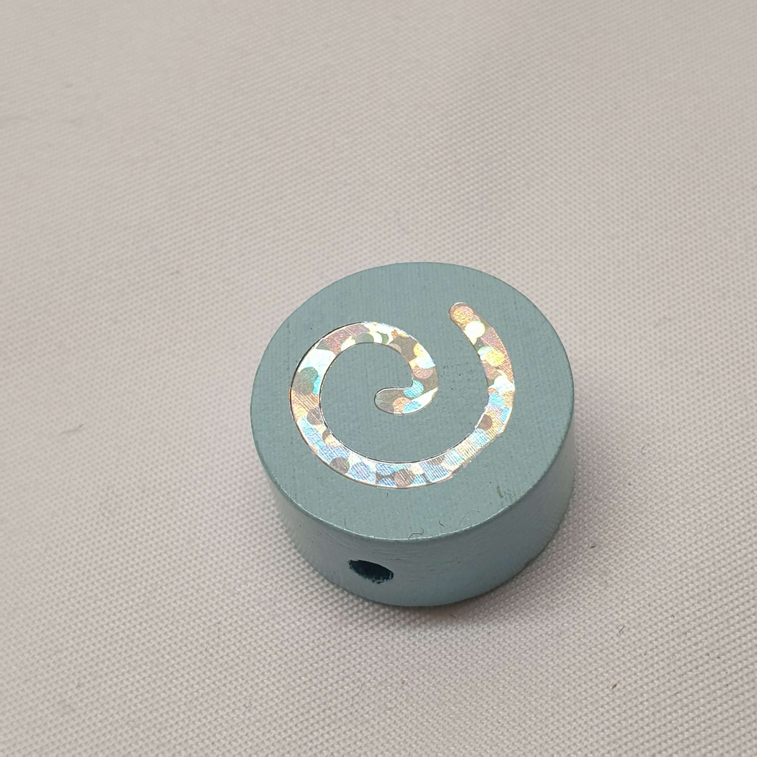 Motivperle Perle Motiv Scheibe rund blau hellblau Spirale silberfarbener Glitter MP255
