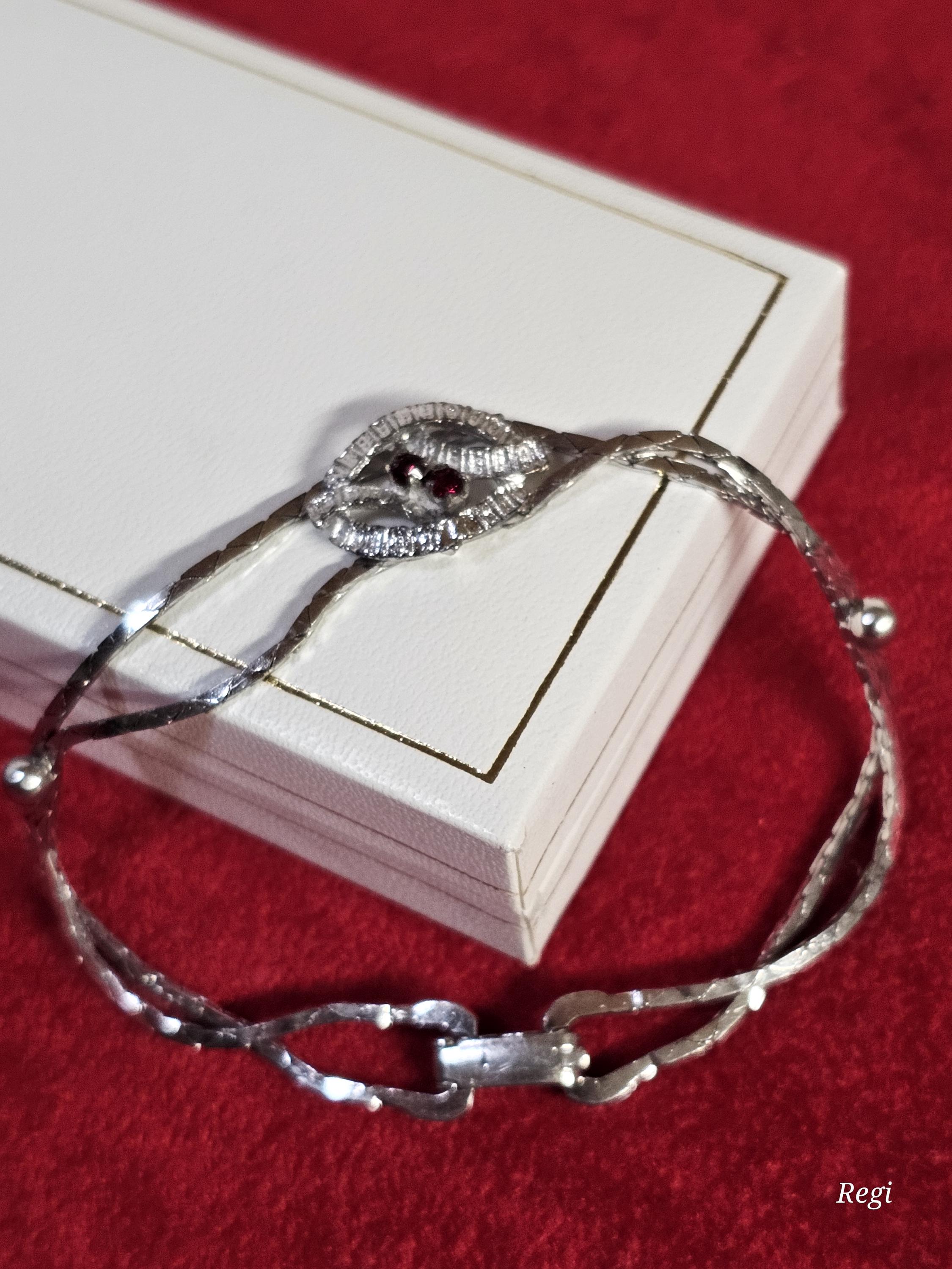 19 cm Armband Schlangenarmband Armbändchen fein Silber 835 Granat Shabby Vintage elegant SA589