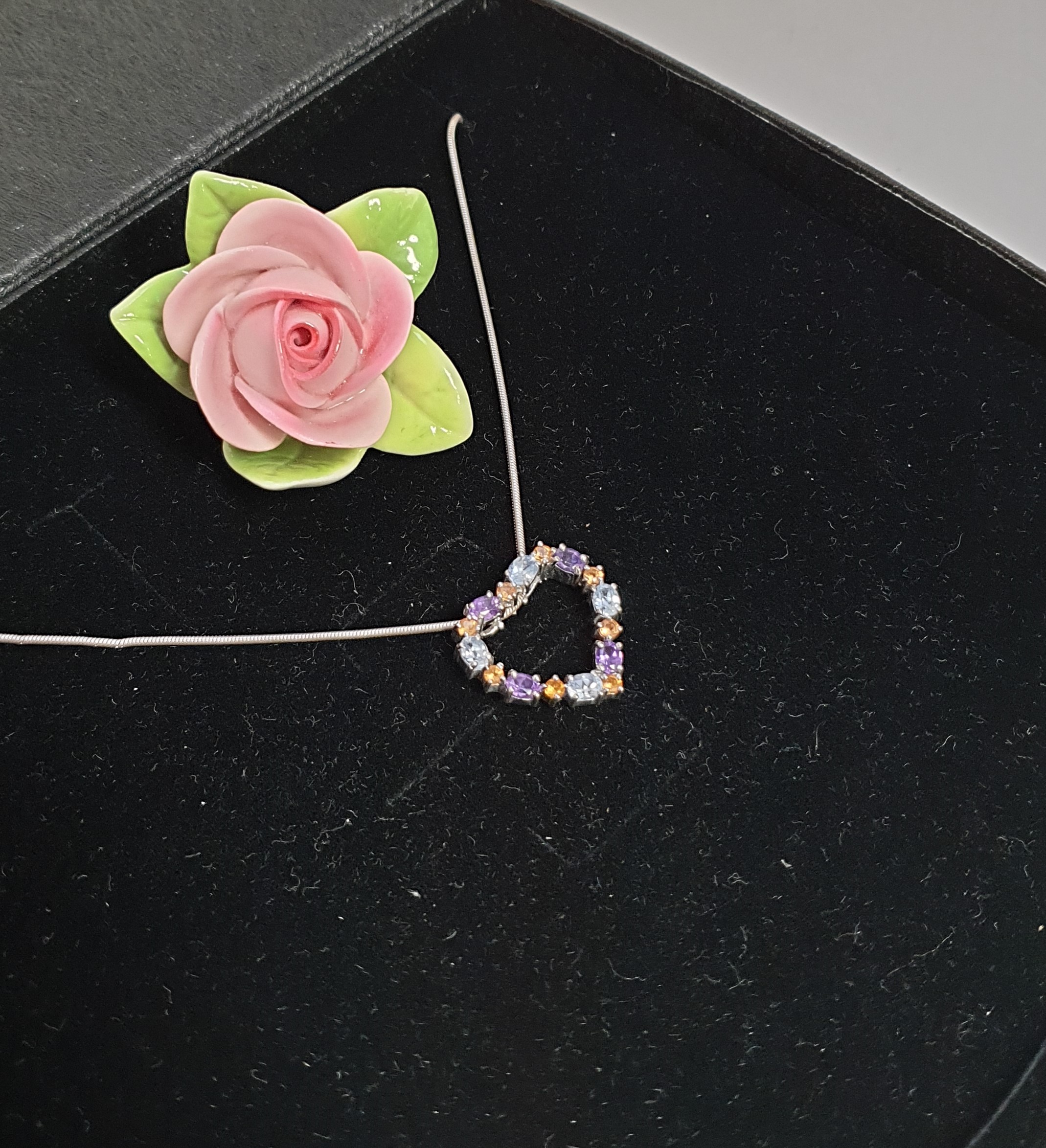 Anhänger Charm Herz Silber 925 Aquamarin Goldtopas Amethyst Vintage elegant SKA1518