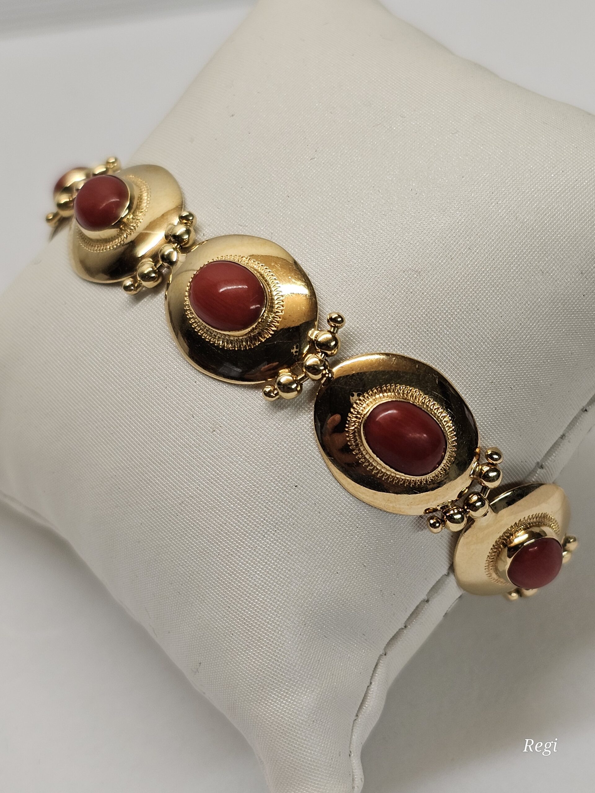 18 cm Elegantes nostalgisches Armband Gliederarmband Gold 750 Koralle Design Vintage selten rar GA129